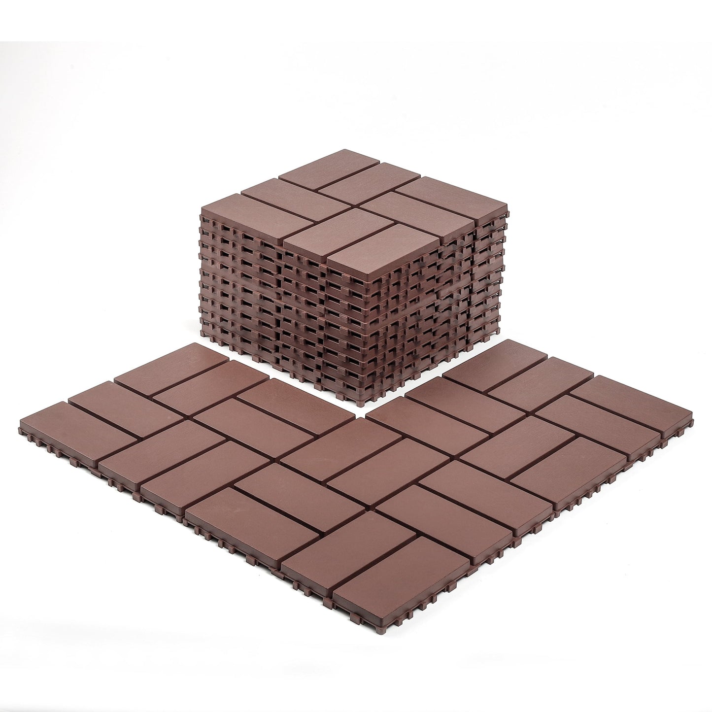 44 Pack Plastic Interlocking Deck Tiles,12"x12" Waterproof Indoor/Outdoor Floor Tiles,All-Weather Patio Floor Decking Tiles for Garden,Lawn,Porch,Poolside,Balcony,Checker Style,Brown