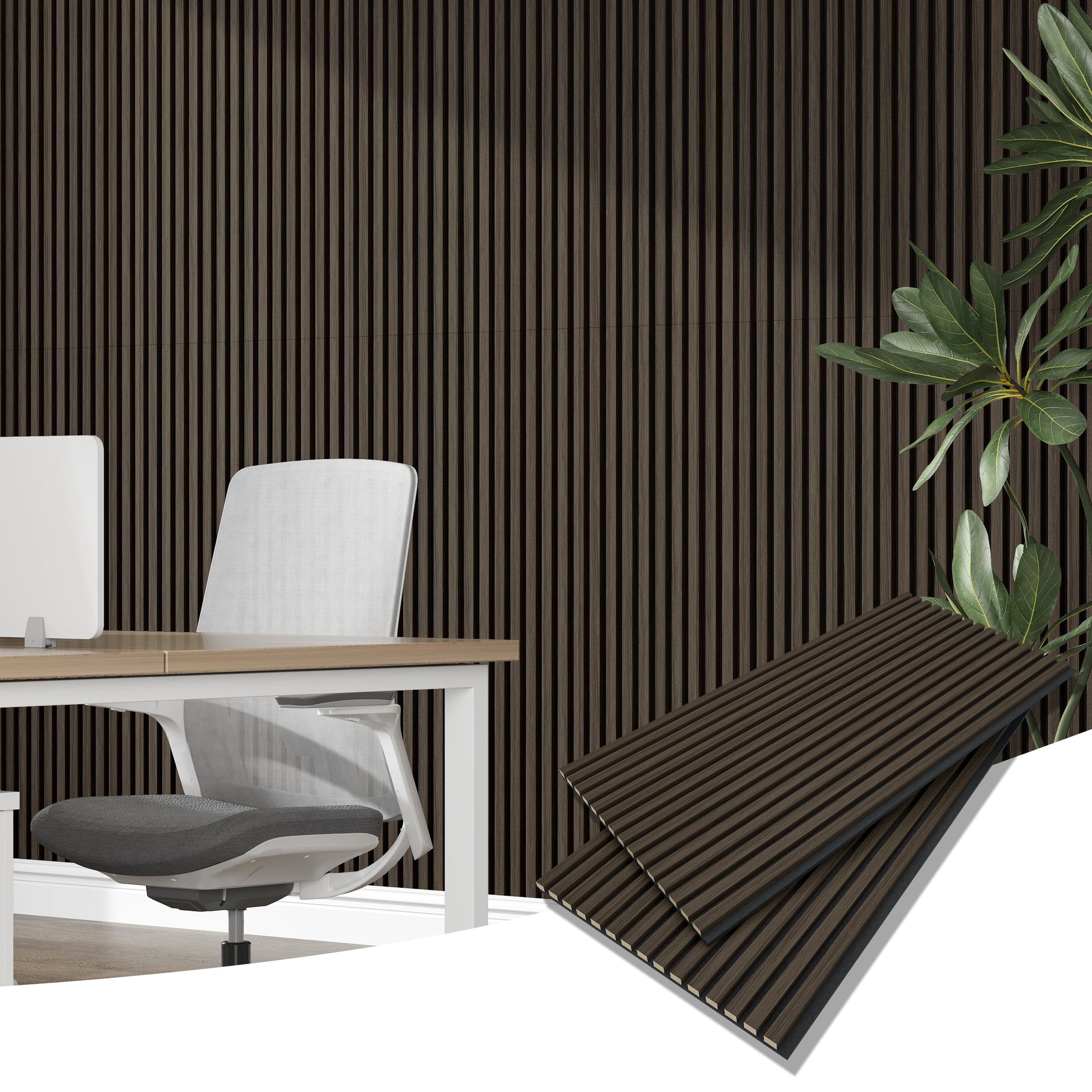 47"x24" Acoustic Slat Wood Wall Panel 3D Slatted Wall Panels 2Pcs,Walnut