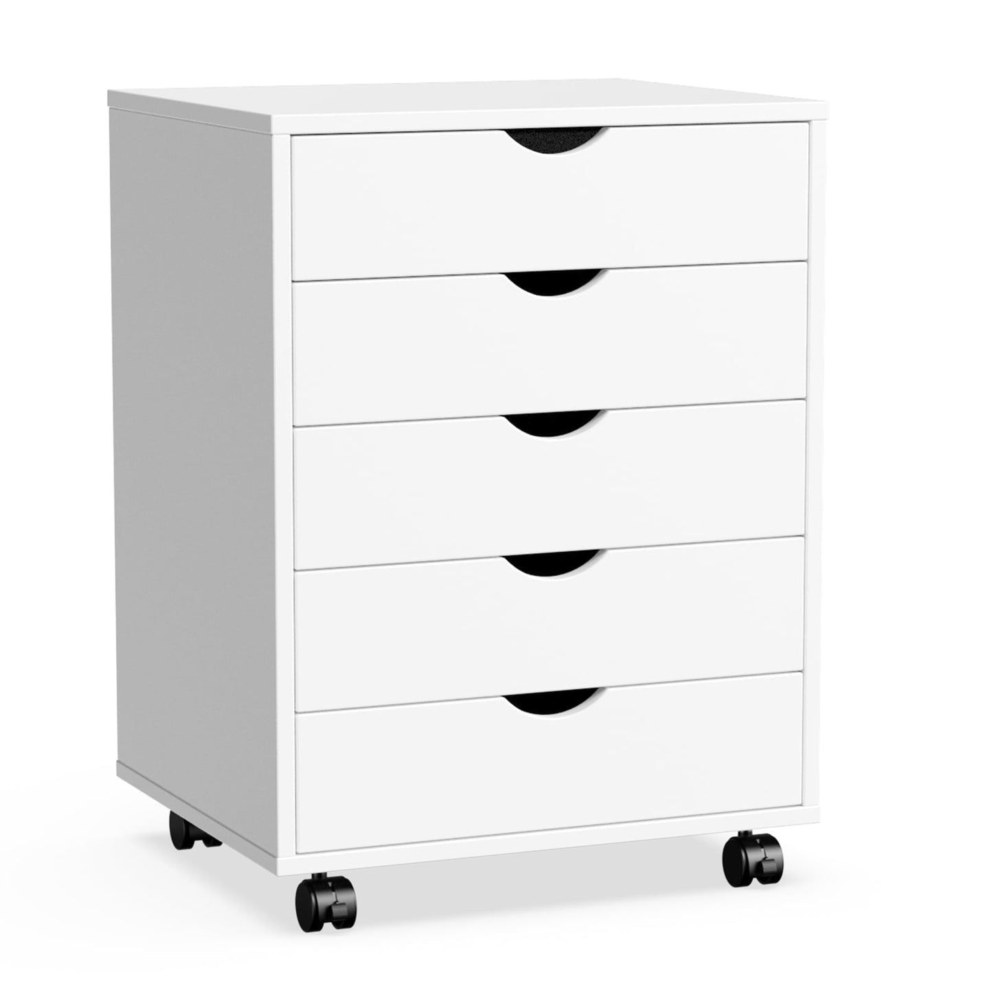EDX 5 Drawer Dresser - Chest Dressers with Wheels, Wood Storage Cabinet for Bedroom, Home, Office Organization, White