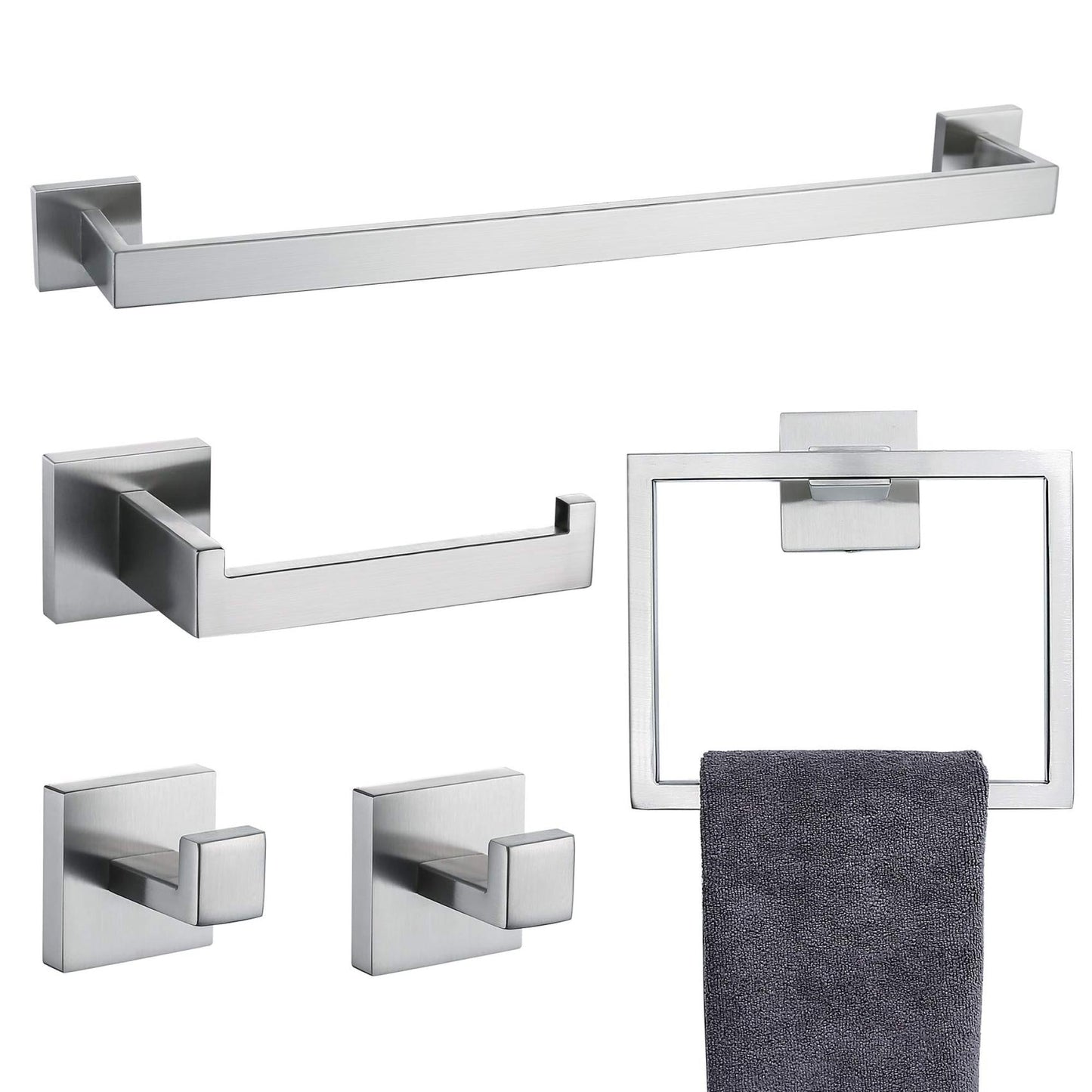 5 Pieces Bathroom Hardware Accessories Set Towel Bar Set Wall Mounted