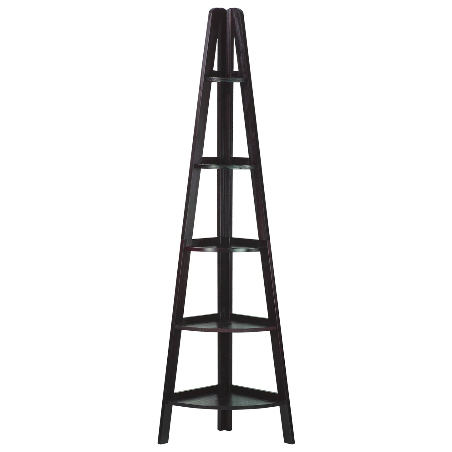 5-Shelf Corner Ladder Bookcase-Espresso