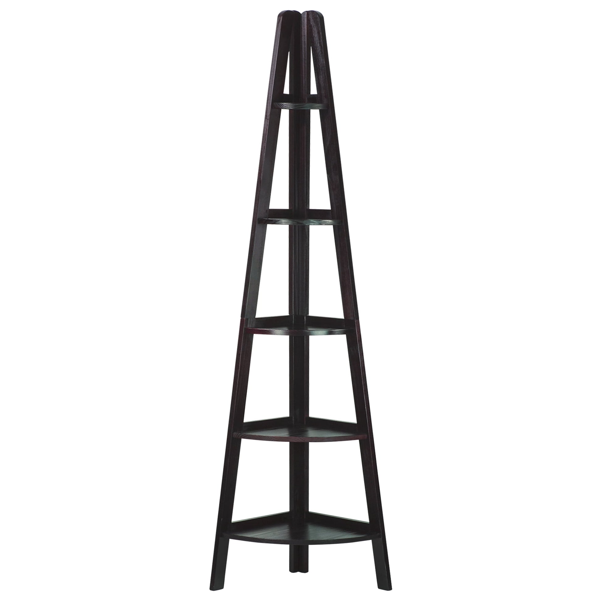5-Shelf Corner Ladder Bookcase-Espresso