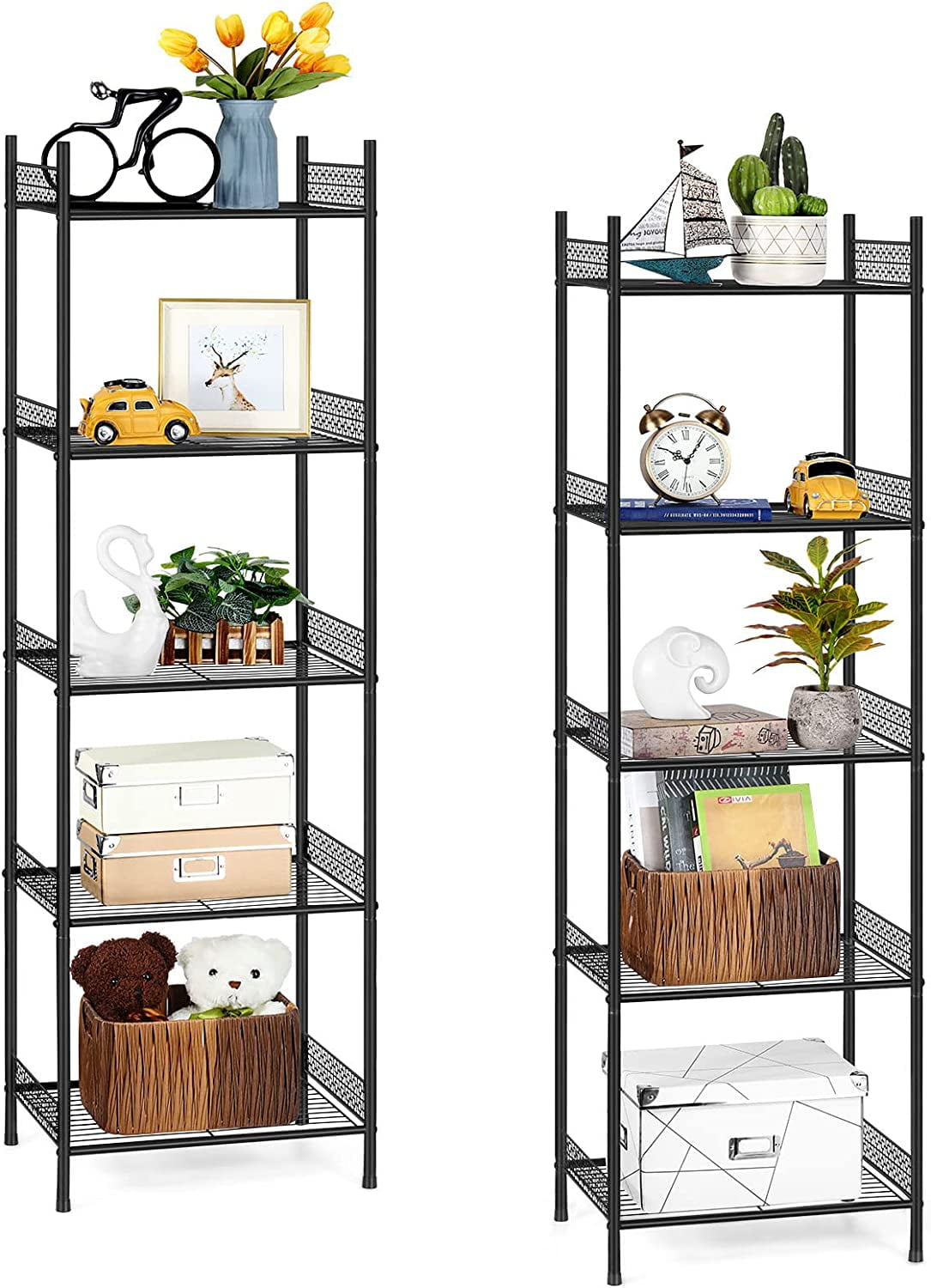 5 Tier Wire Shelving Unit Metal Storage Organizer Rack, Black, Set of 2