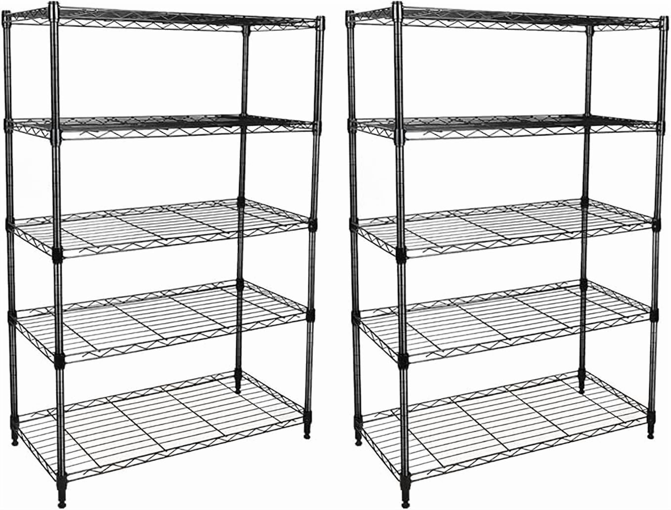 5-Tier Wire Storage Shelves, 30" D x 14" W x 63" H,1250 lb Load Capacity, Black,2-Pack