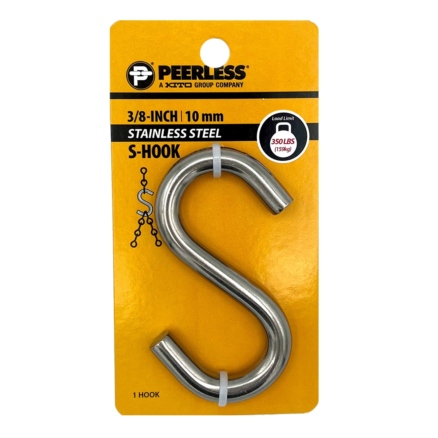 (5 pack) 3/8" Heavy Duty S-Hook, Stainless Steel, Peerless Chain Company, #4731338