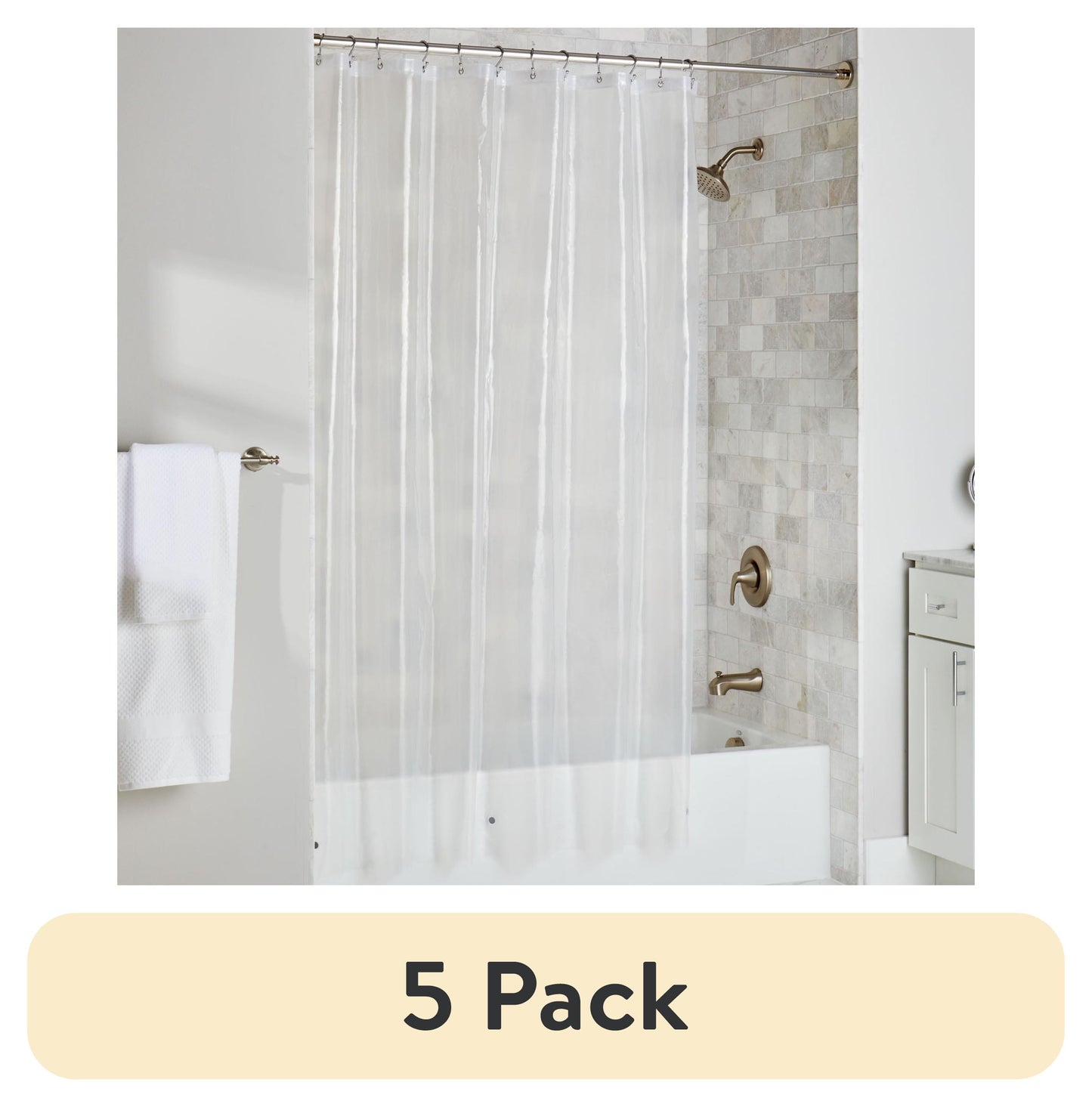 (5 pack) Better Homes & Gardens Extra Long Heavyweight PEVA Shower Liner, 70" W x 78" H, Clear