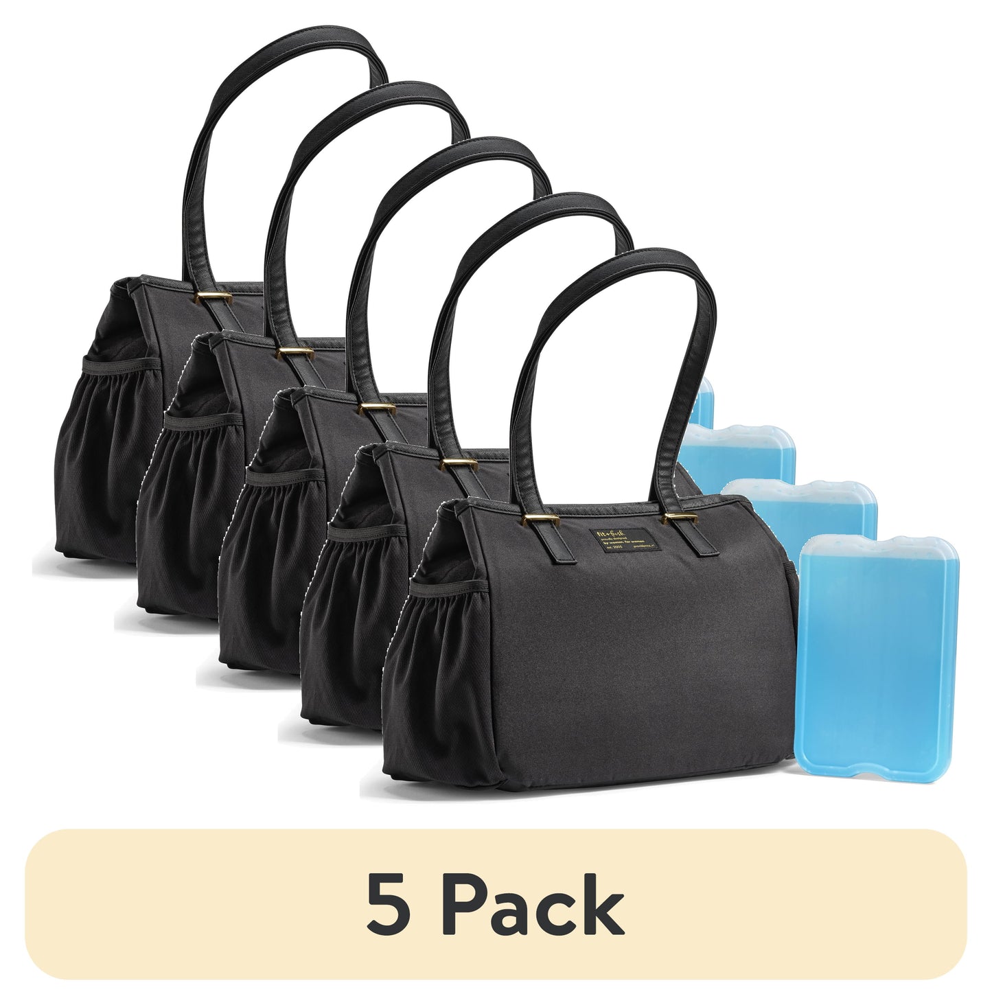 (5 pack) Fit & Fresh Copley Lunch Bag for Women, Large Lunch Tote, Reusable Insulated Lunch Bag for Work, Black, Best Used for On-the-Go Snacks, Workday Meals, and Travel