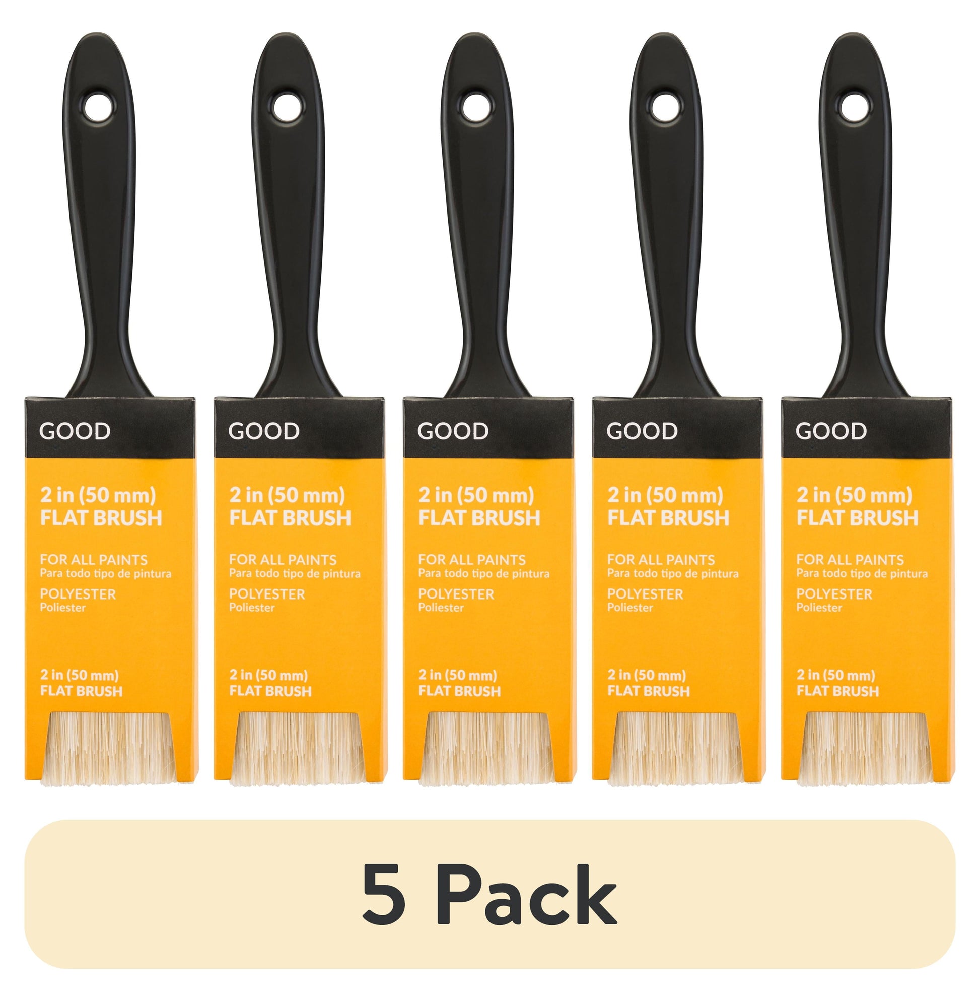 (5 pack) GOOD 2 in. Polyester Flat Paint Brush