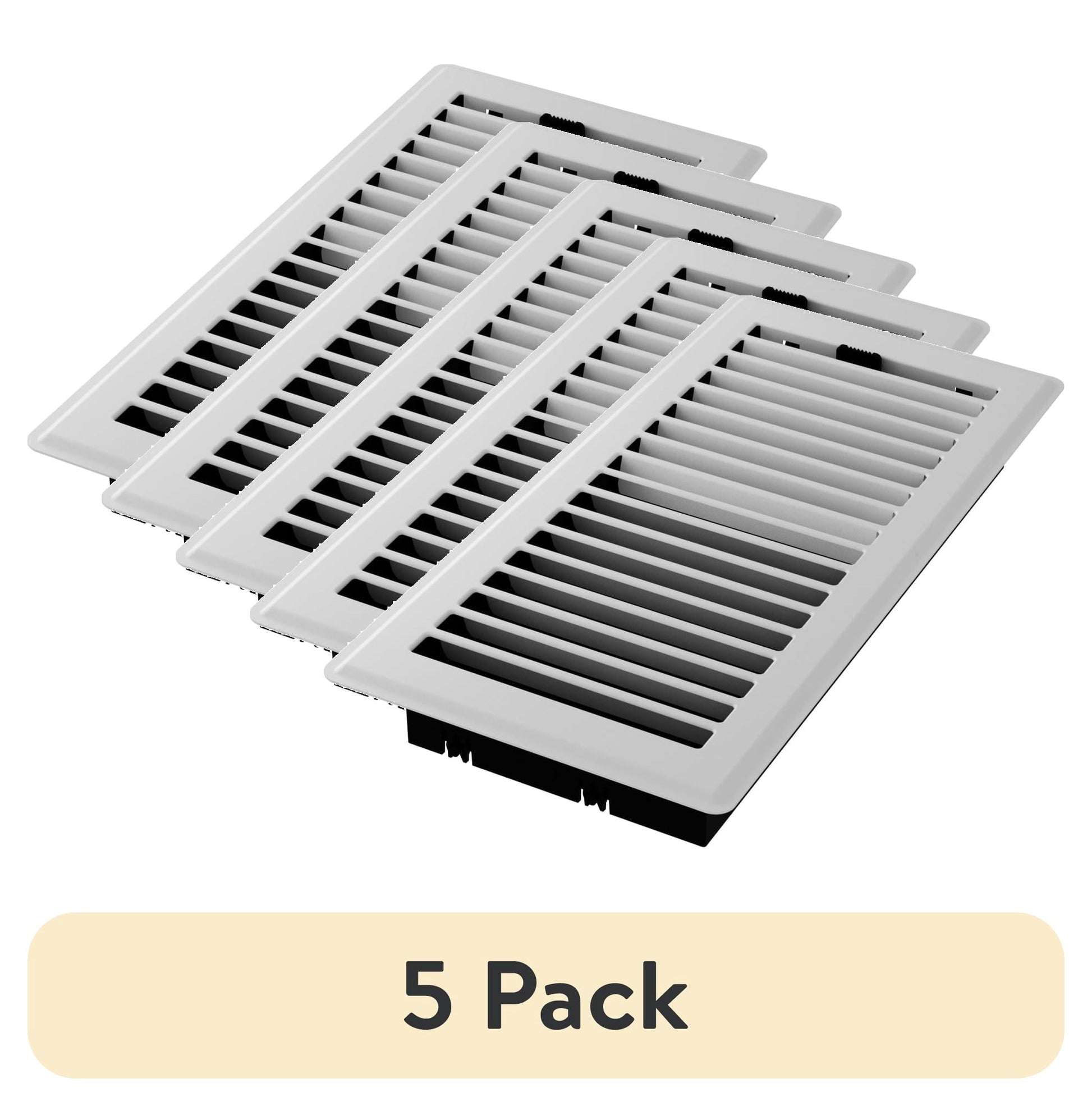 (5 pack) Imperial 4-inch x 10-inch White Steel Painted Louvered Floor Register, Powder-coated, with Plastic Boot, 1-way
