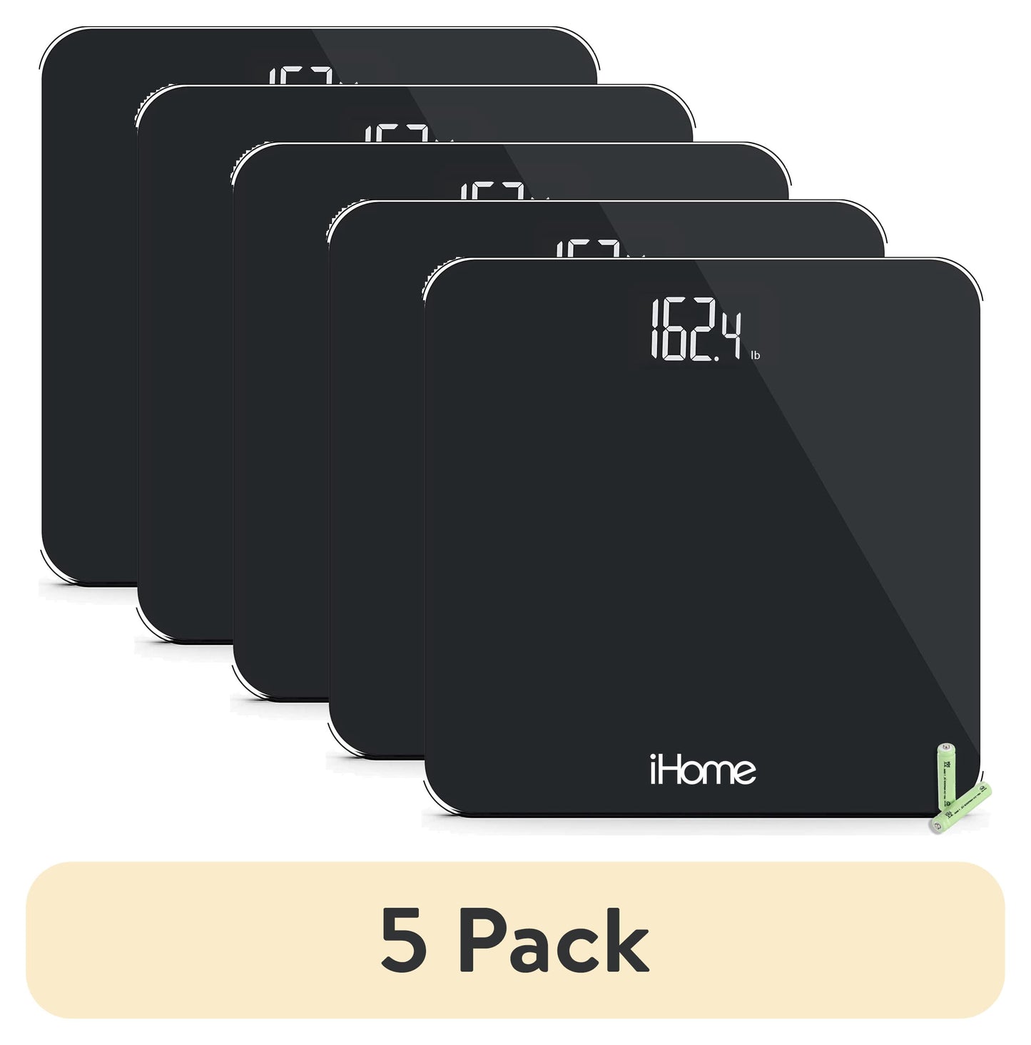 (5 pack) iHome Digital Battery Powered Bathroom Scale with Fit+ Personal Coach App, FSA and HSA Eligible, Black, 397 lbs Capacity