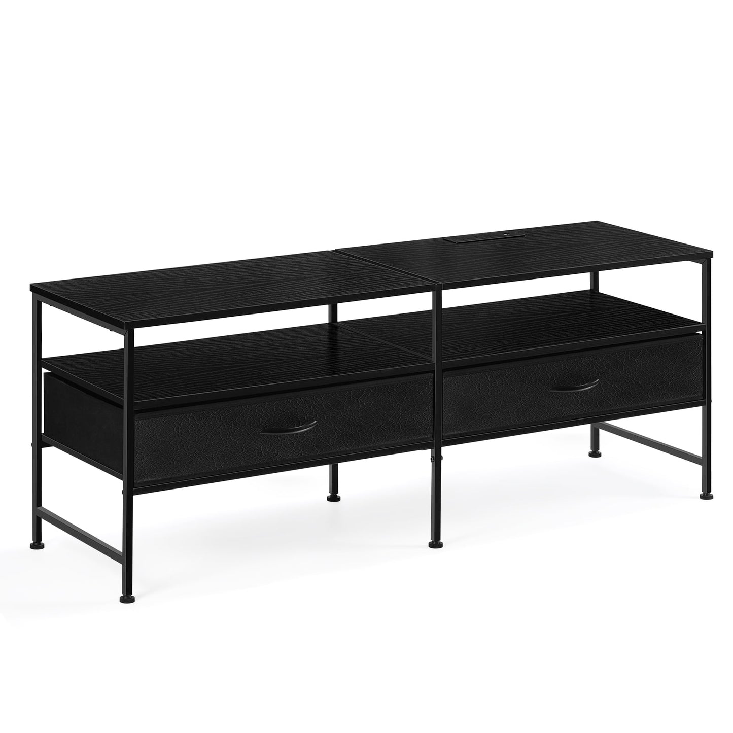 55"L Extended TV Cabinet Industrial TV Cabinet with Fabric for Living Room, Bedroom with Charging Stake Black