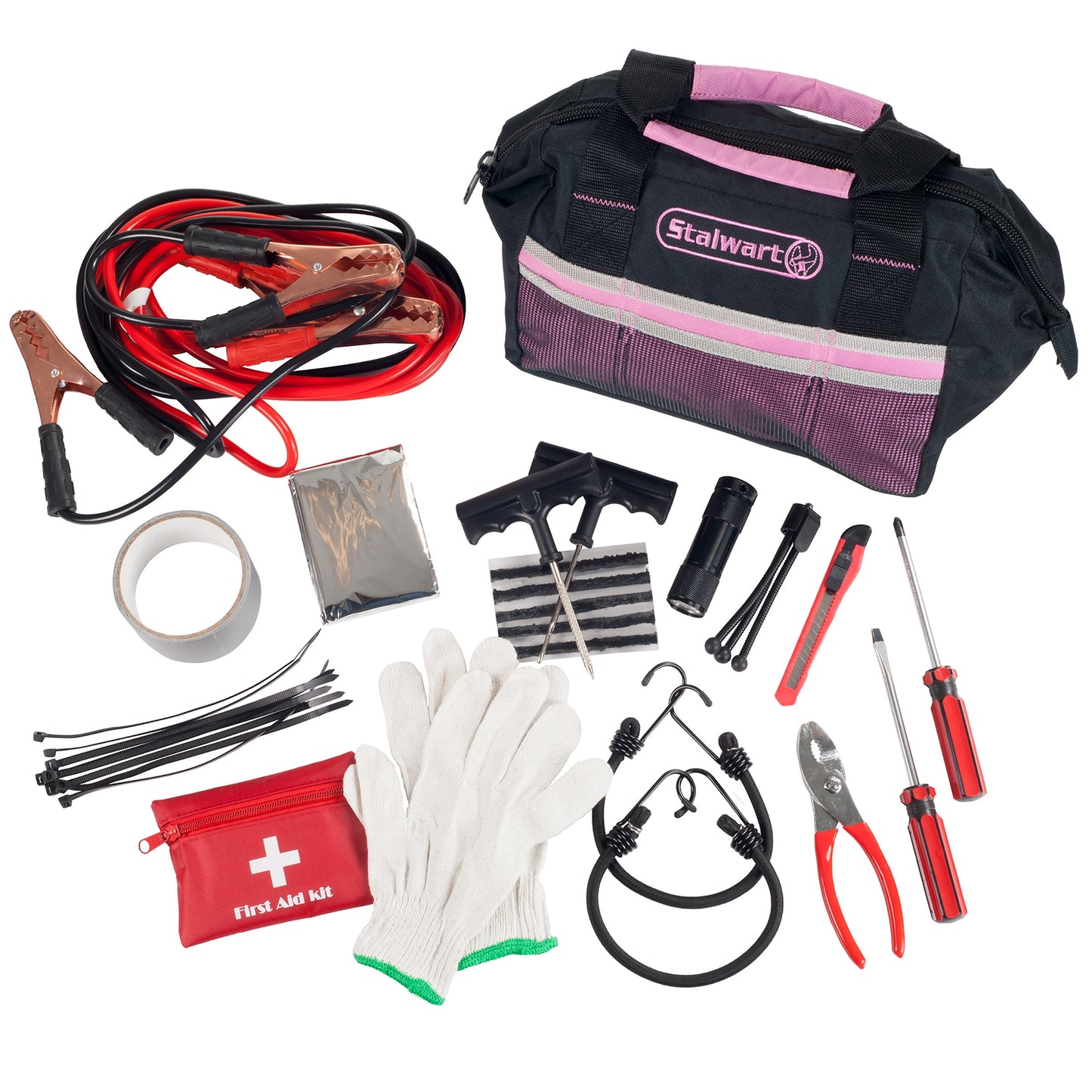 55 Pc Emergency Roadside Kit with Travel Bag - Pink by Stalwart
