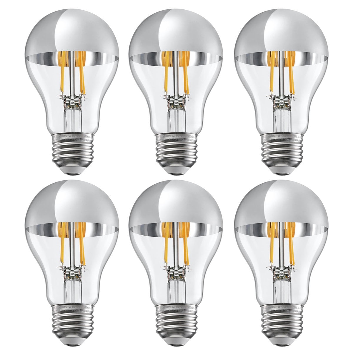 6 Pack A19 LED Dimmable Light Bulb, 4.5W(40W Eqv.), Anti Glare Half Chrome Bulbs, Gold Dipped E26 Base, 2700K Soft White