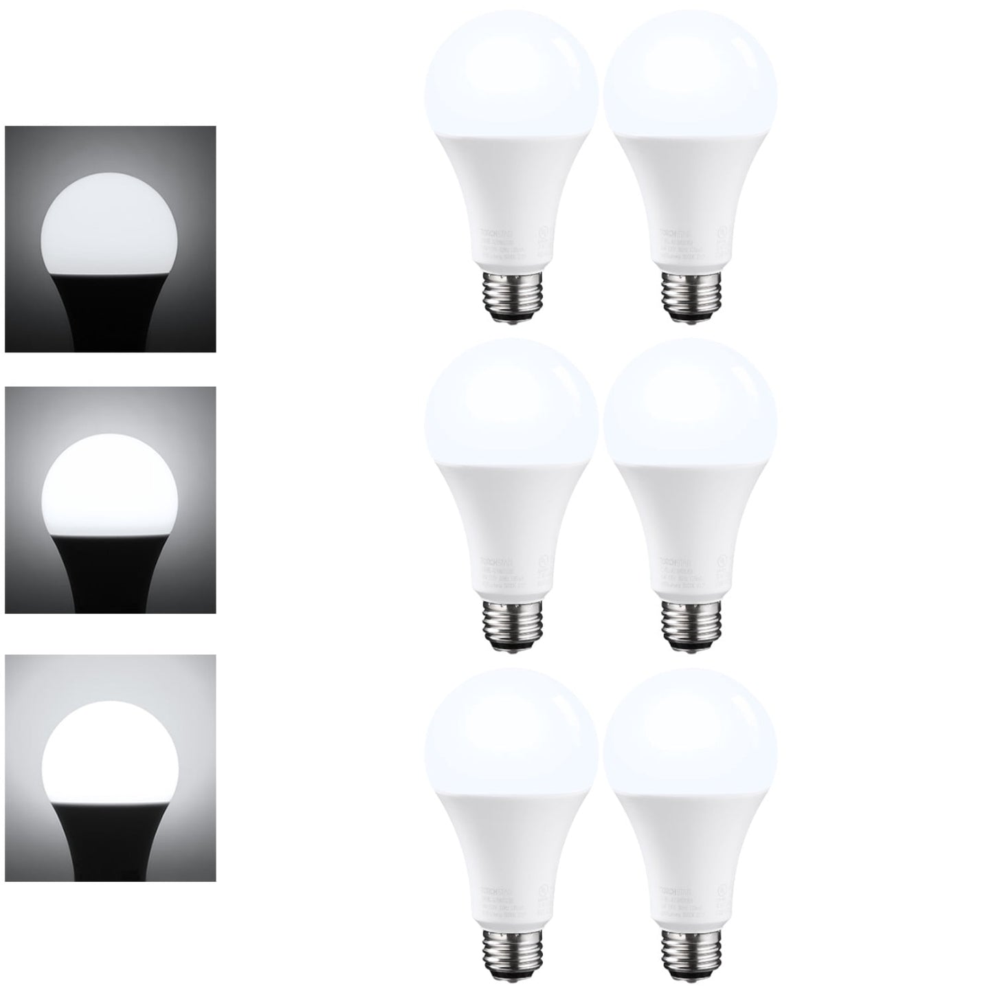 6 Pack LED 3-Way Light Bulb A21, UL-Listed, E26 Base, 2700K Soft White, 40/60/100W Equivalent