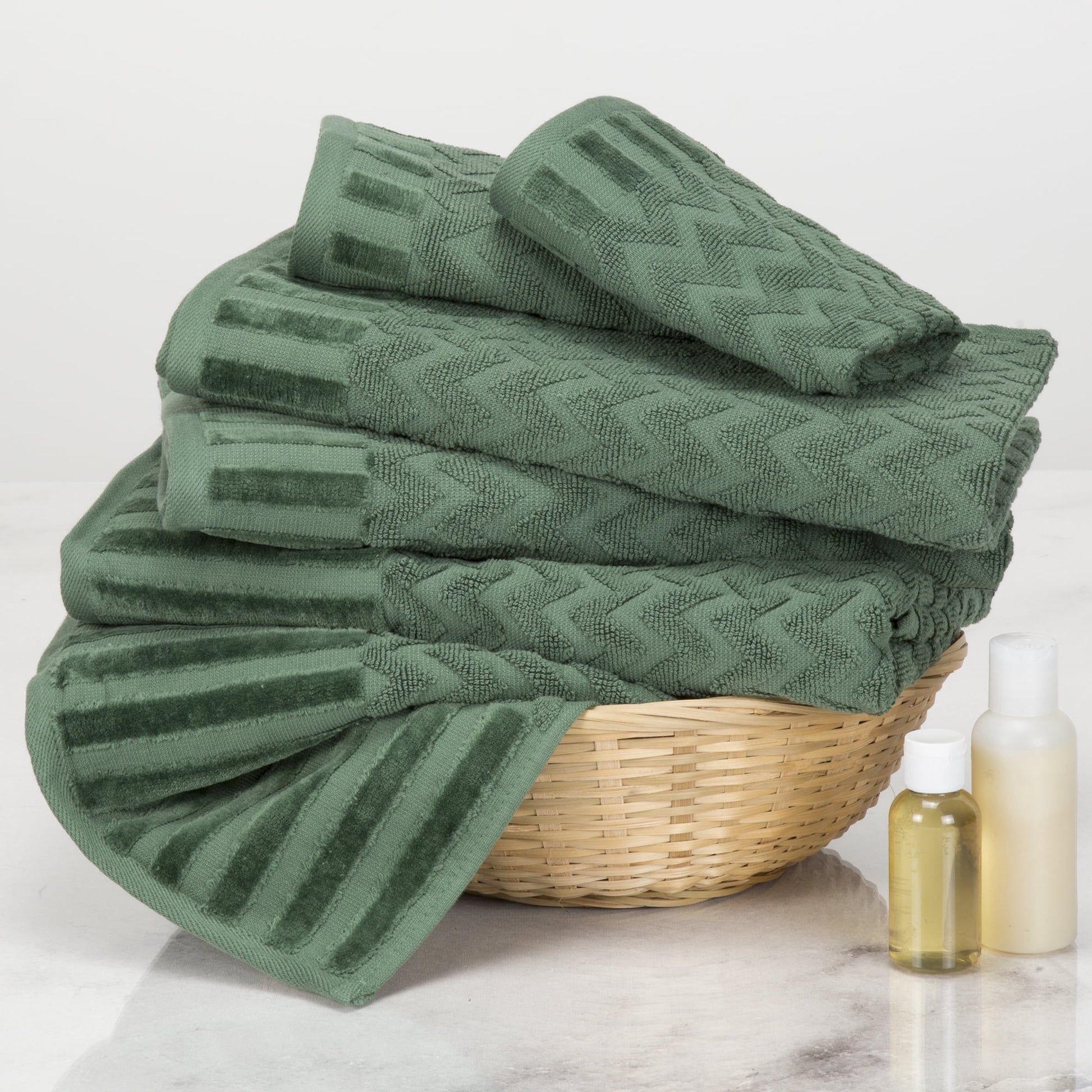 6-Piece Cotton Deluxe Plush Bath Towel Set ' Chevron Pattern Plush Sculpted Spa Luxury De