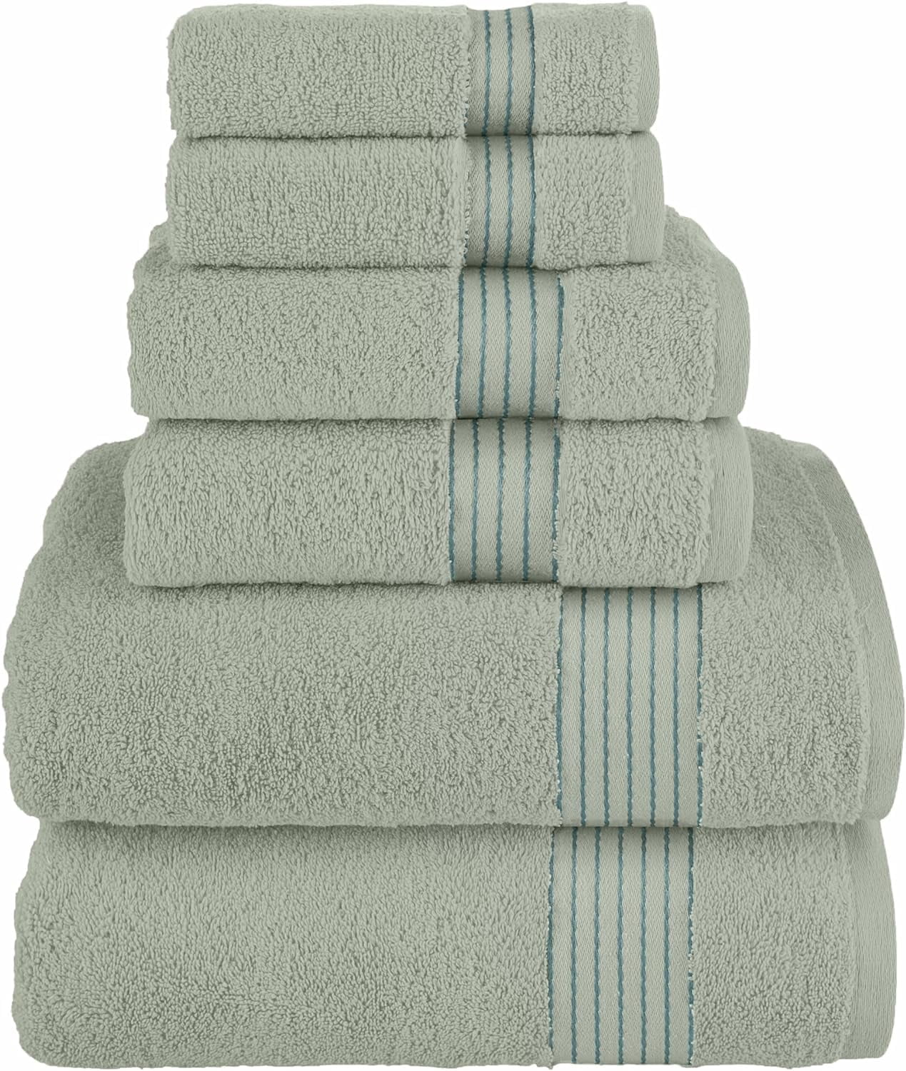 6-Piece Fade Resistant Bath towel, Hand and Washcloth Set - Cotton, Mint Green