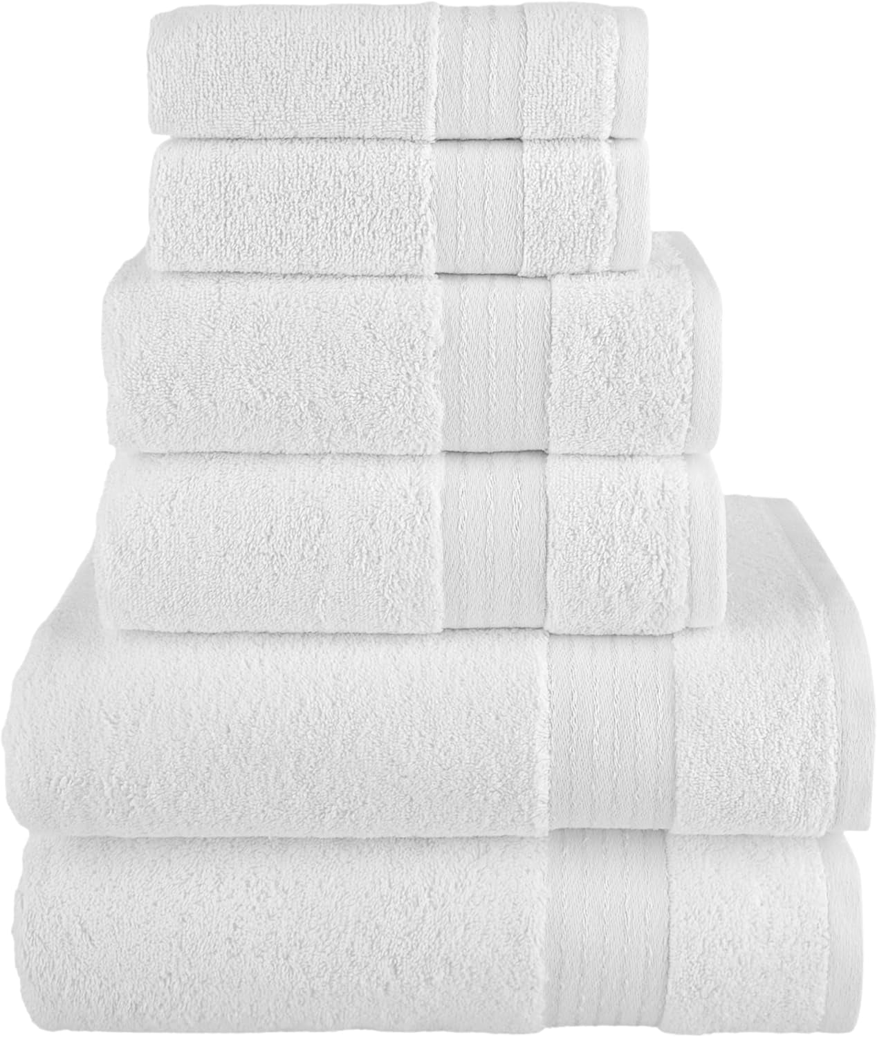 6-Piece Fade Resistant Bath towel, Hand and Washcloth Set - Cotton, White