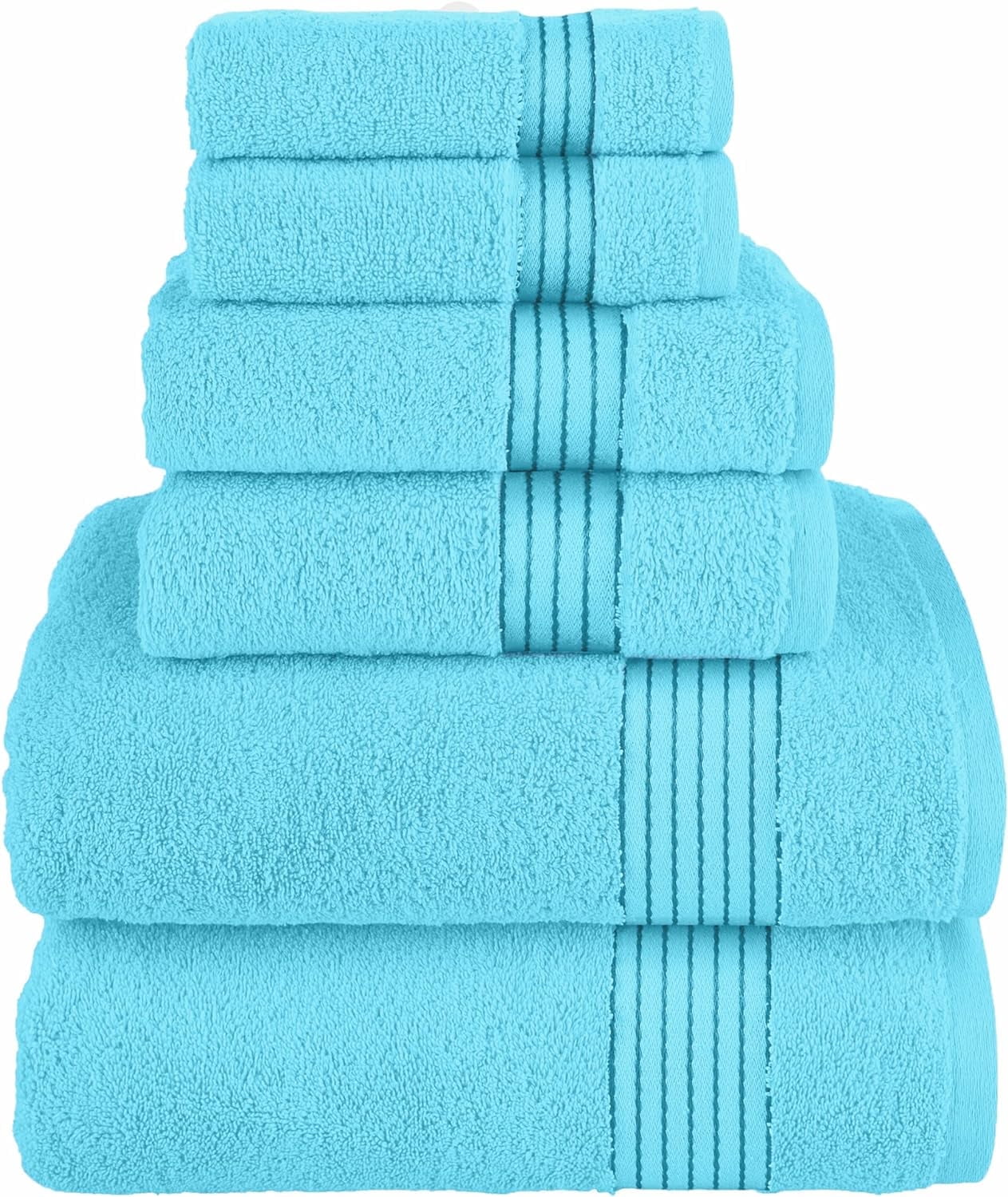 6-Piece Cotton Towel Set, Includes 2 Bath Towels, 2 Hand Towels, and 2 Washcloths, Highly Absorbent, Aqua