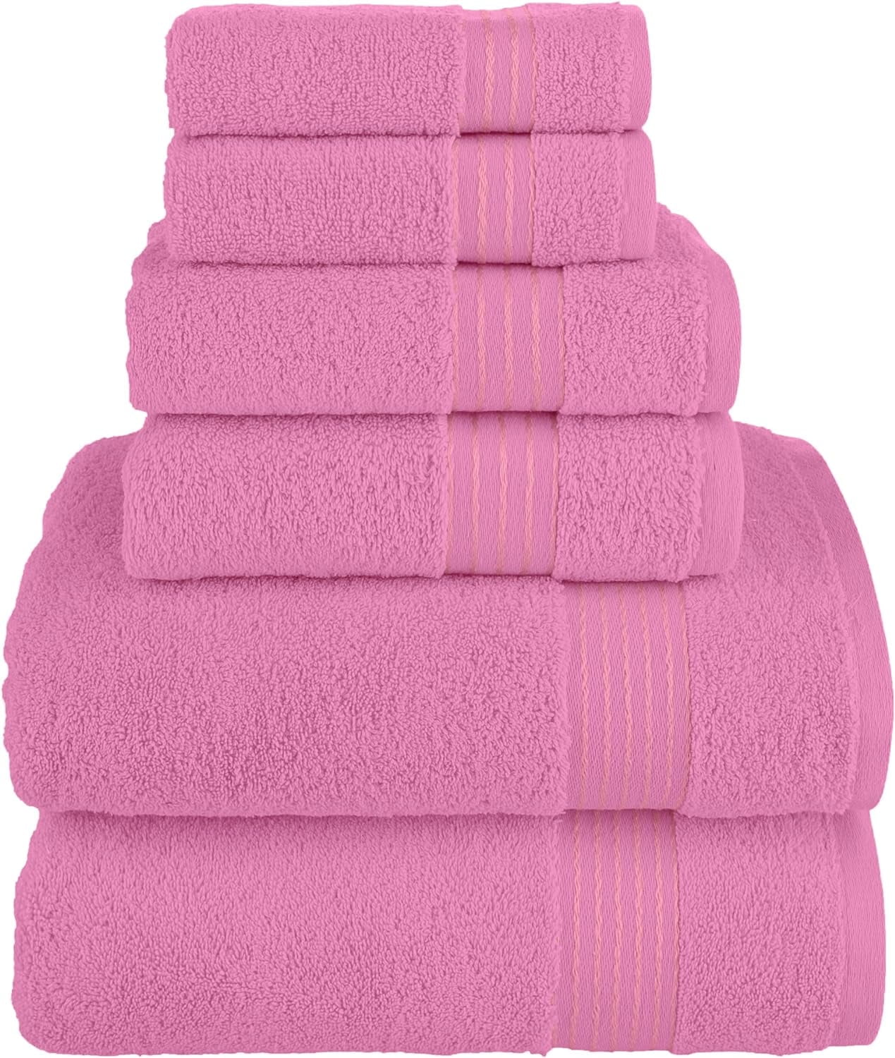 6-Piece Cotton Towel Set, Includes 2 Bath Towels, 2 Hand Towels, and 2 Washcloths, Highly Absorbent, Light Pink