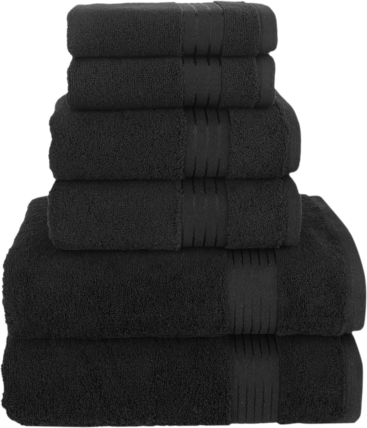 6 Piece Towel Set, 100% Turkish Cotton Soft Absorbent Towels for Bathroom, 2 Bath Towels 2 Hand Towels 2 Washcloths, Black