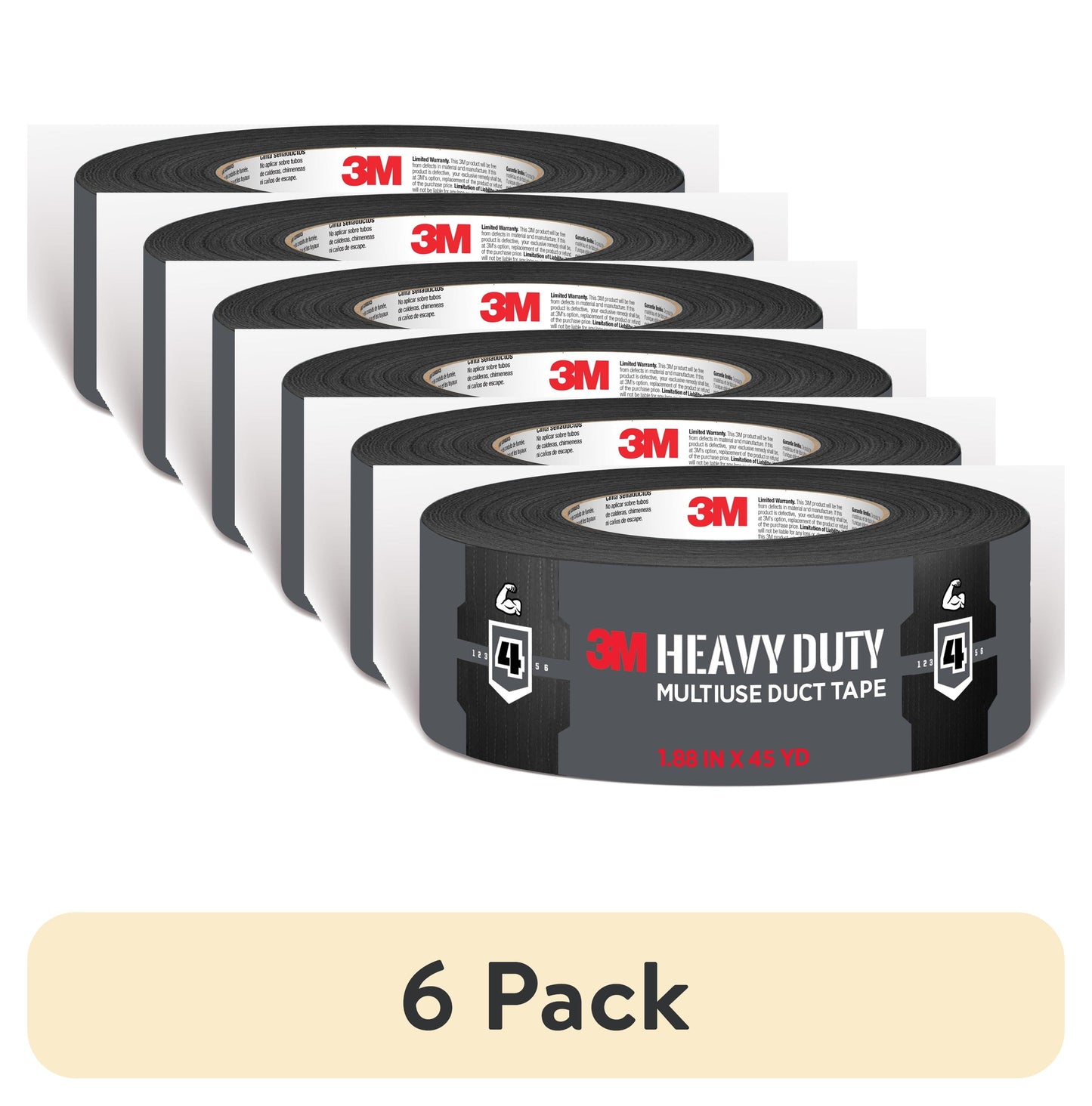 (6 pack) 3M Heavy Duty Black Duct Tape, 1.88 in. x 45 yd., 1 Roll