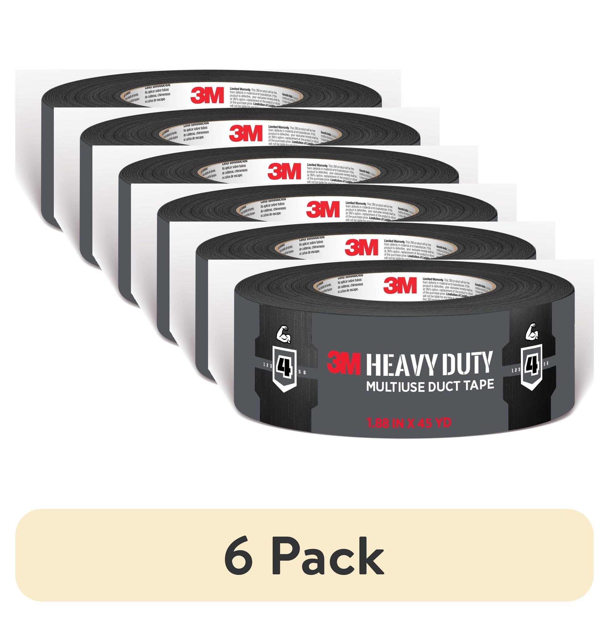 (6 pack) 3M Heavy Duty Black Duct Tape, 1.88 in. x 45 yd., 1 Roll