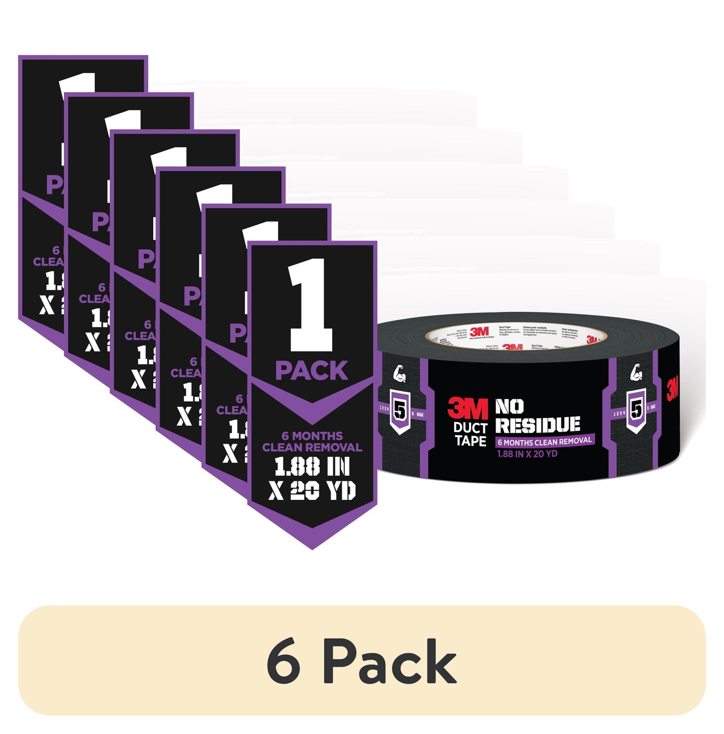 (6 pack) 3M No Residue Duct Tape, Silver, Removes Clean Up To 6 Months, 1.88 in. x 20 yd., 1 Roll