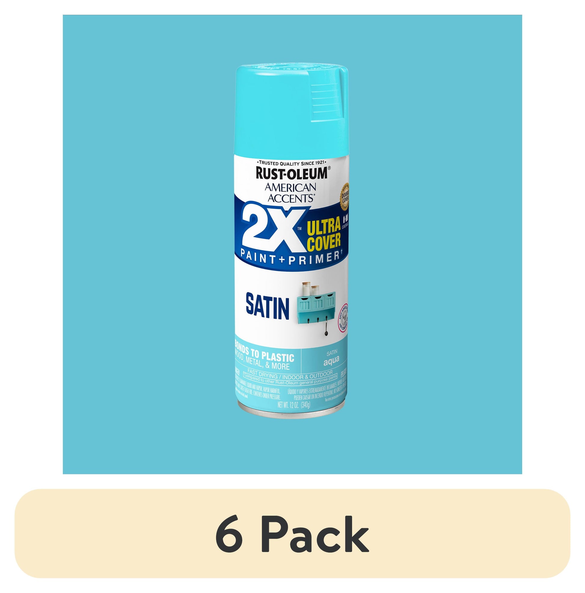 (6 pack) Aqua, Rust-Oleum American Accents 2X Ultra Cover Satin Spray Paint-327915, 12 oz