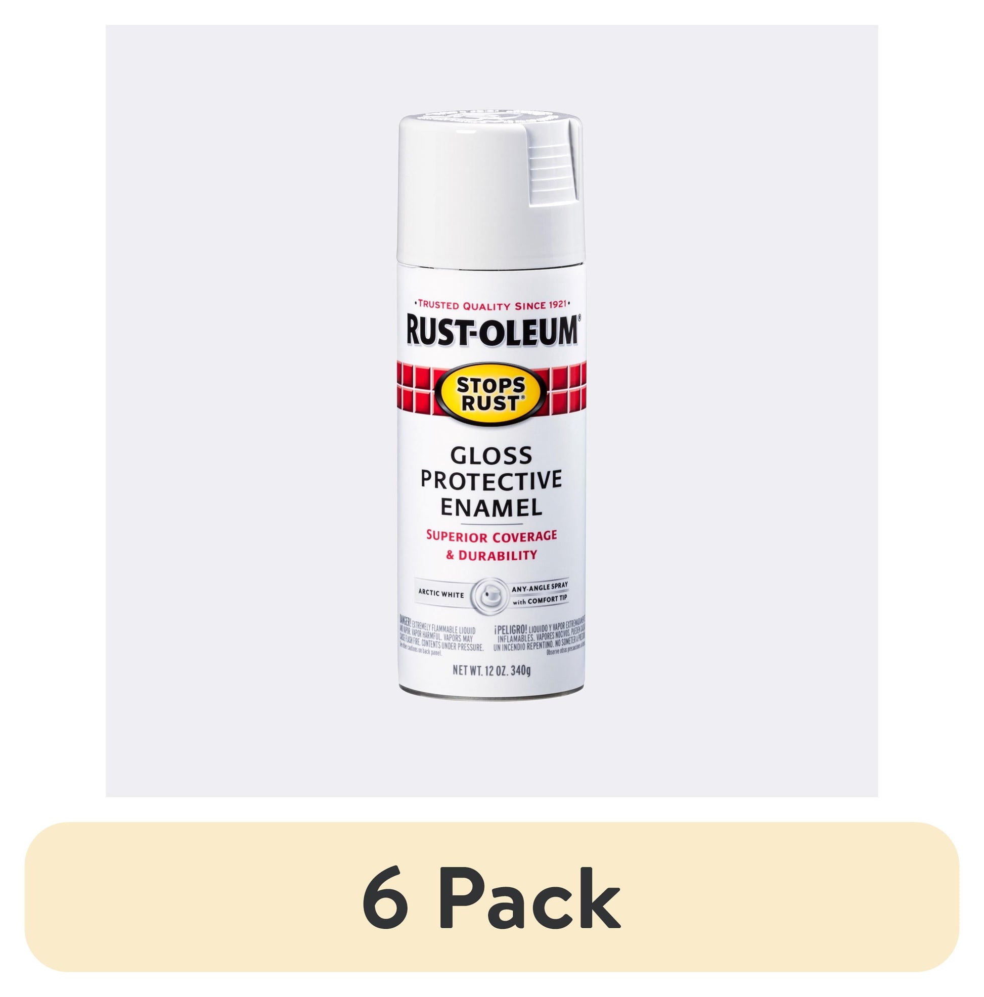 (6 pack) Arctic White, Rust-Oleum Stops Rust Protective Enamel Gloss Spray Paint-371669, 12 oz