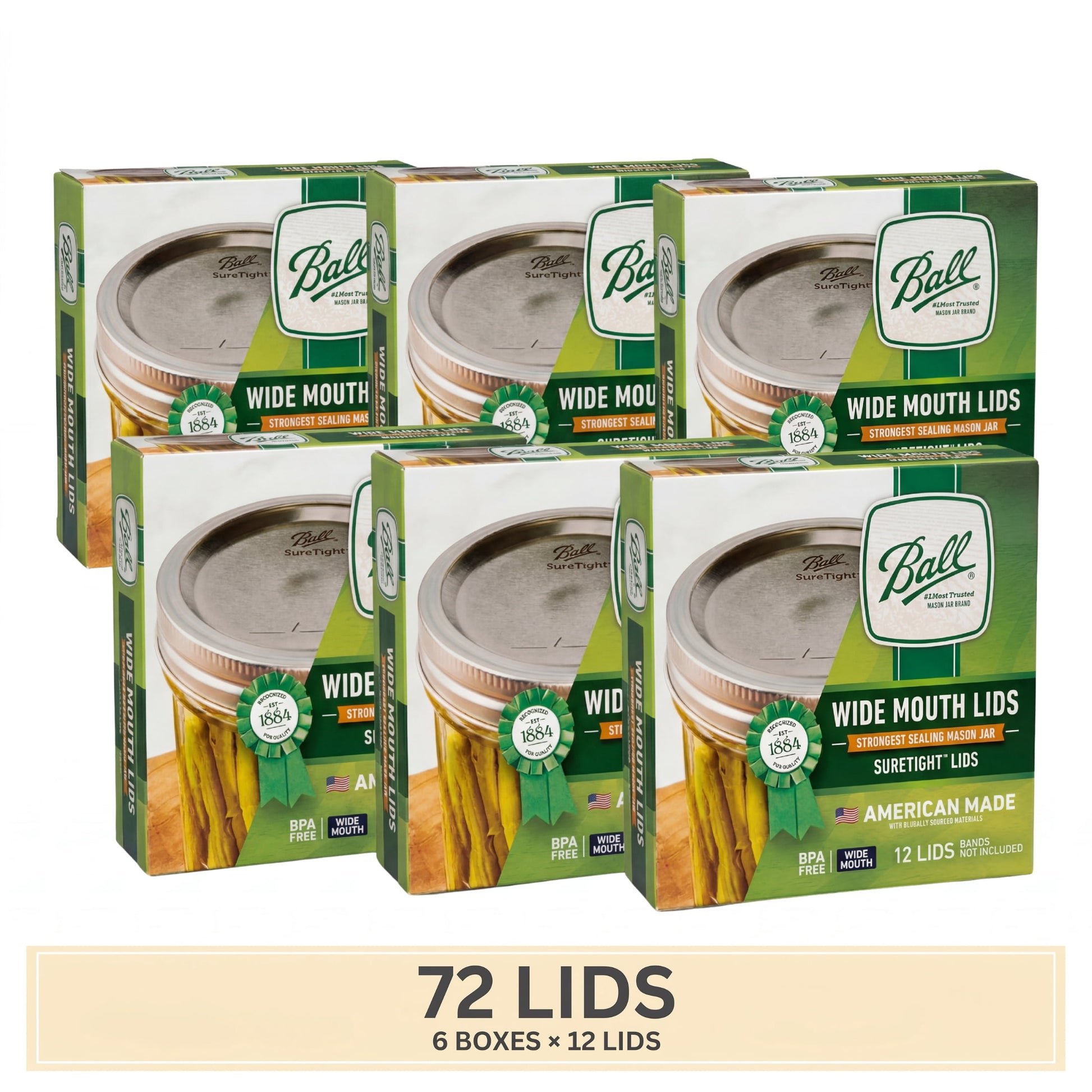 (6 pack) Ball 12-Pack Wide Mouth Lids Without Bands