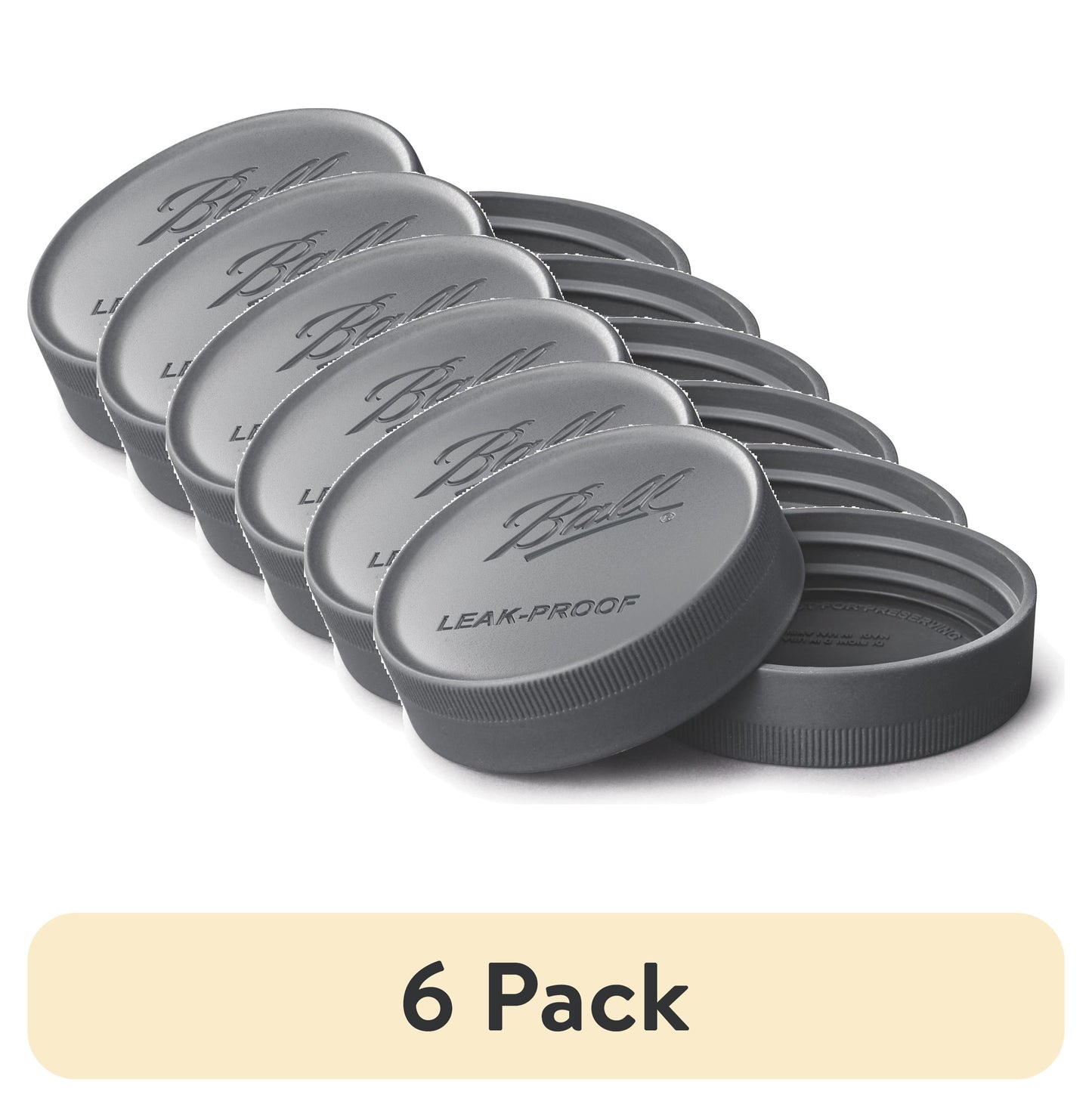 (6 pack) Ball One-Piece Leak-Proof Regular Mouth Storage Lids, 6-Pack