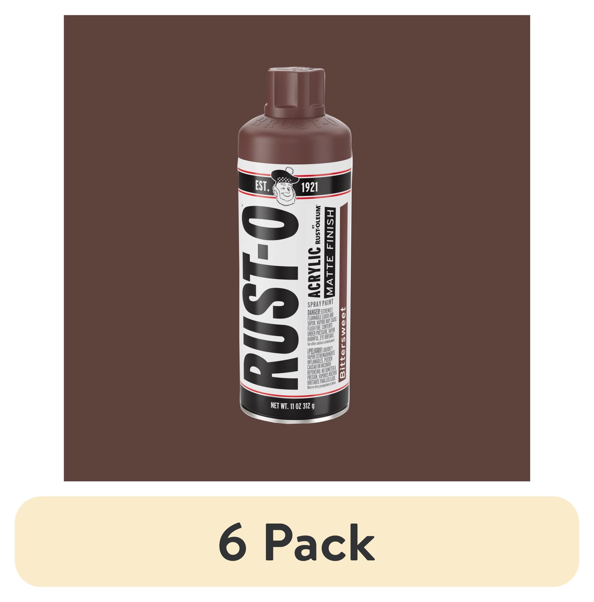 (6 pack) Bittersweet, Rust-Oleum Rust-O Acrylic Matte Spray Paint-392226, 11 oz