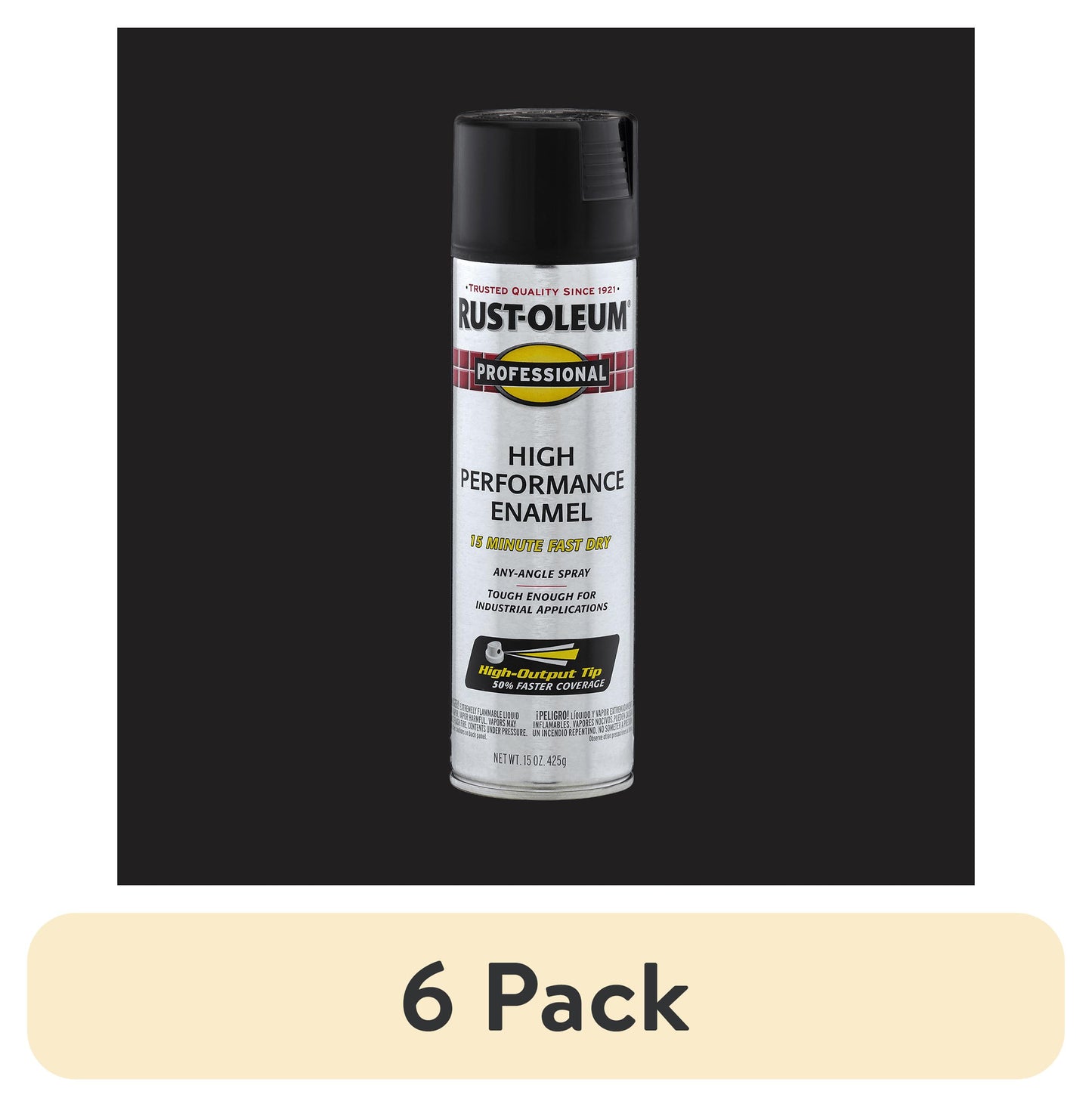 (6 pack) Black, Rust-Oleum Professional High Performance Enamel Flat Spray Paint-7578838, 15 oz