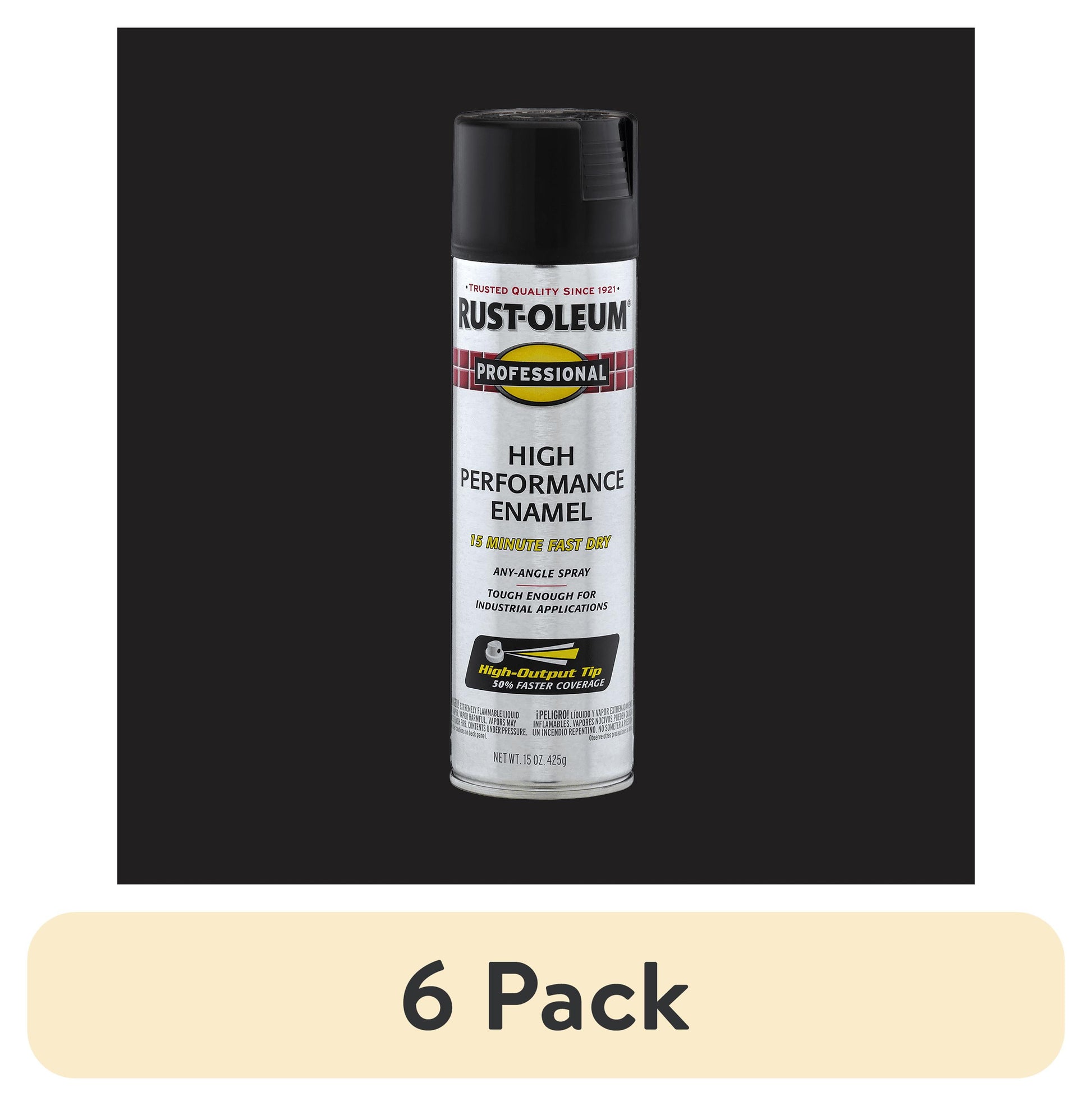 (6 pack) Black, Rust-Oleum Professional High Performance Enamel Flat Spray Paint-7578838, 15 oz