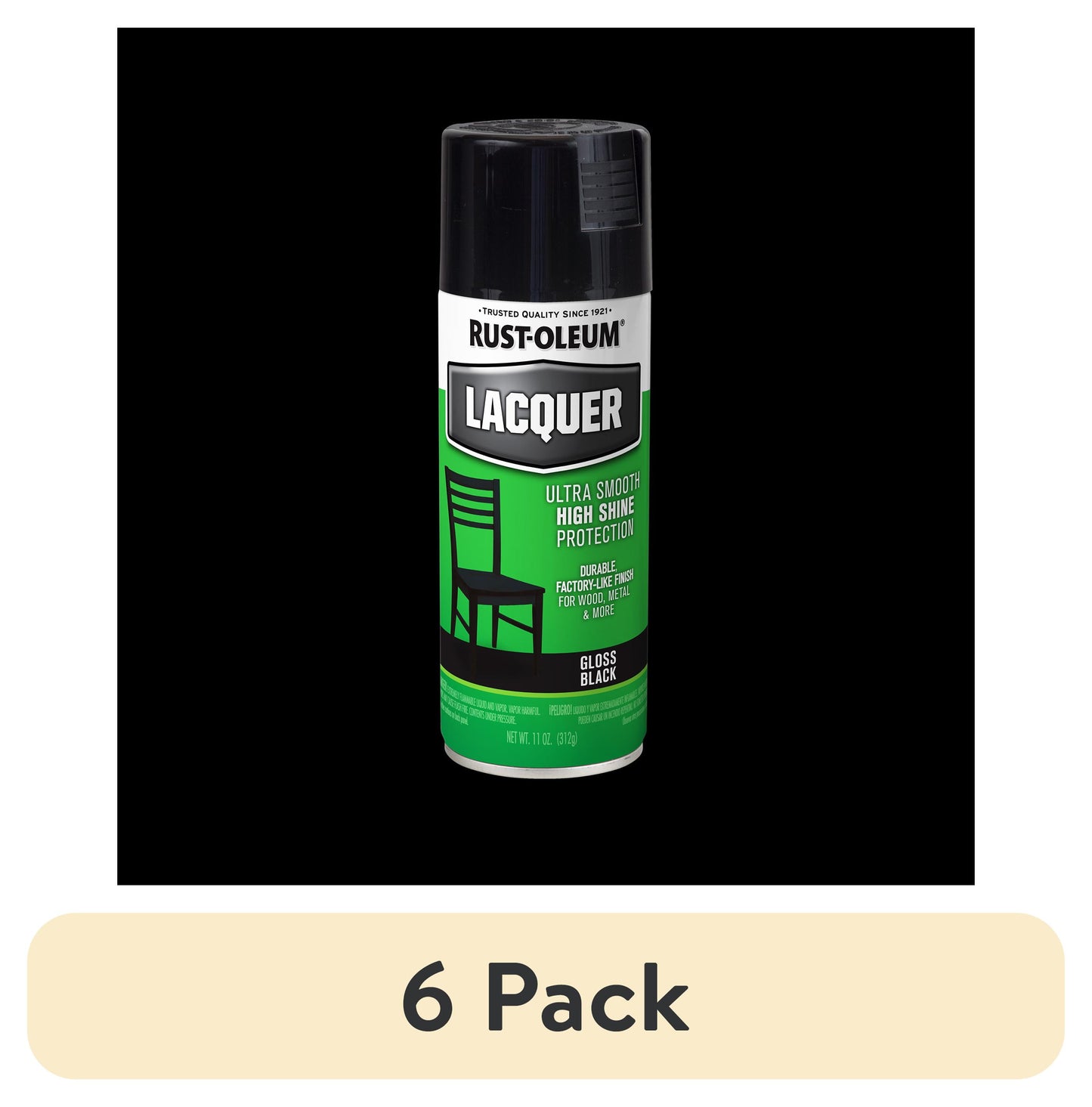 (6 pack) Black, Rust-Oleum Lacquer Gloss Spray Paint-1905830, 11 oz