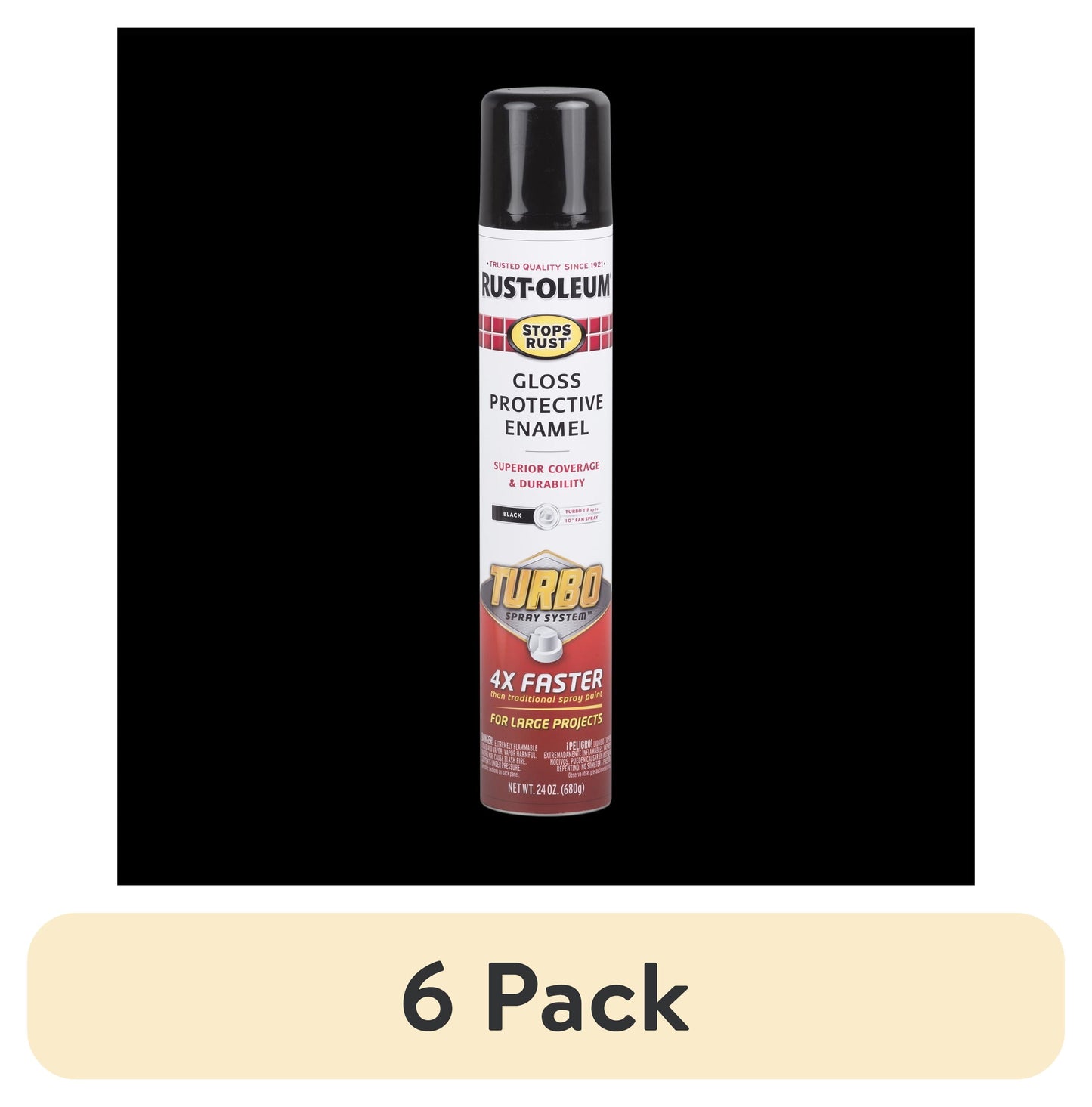 (6 pack) Black, Rust-Oleum Stops Rust Turbo Protective Enamel Gloss Spray Paint-334128, 24 oz