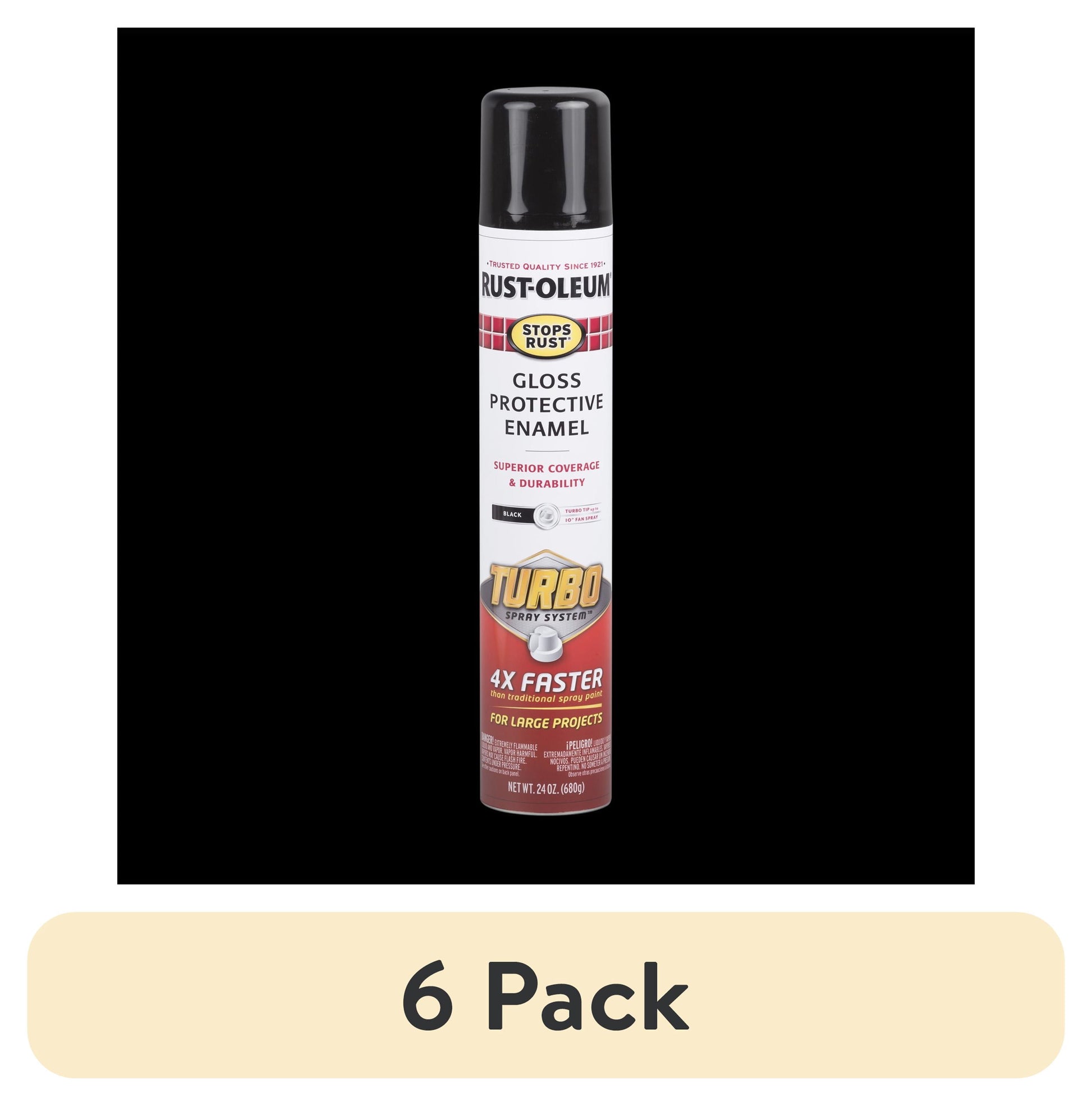 (6 pack) Black, Rust-Oleum Stops Rust Turbo Protective Enamel Gloss Spray Paint-334128, 24 oz
