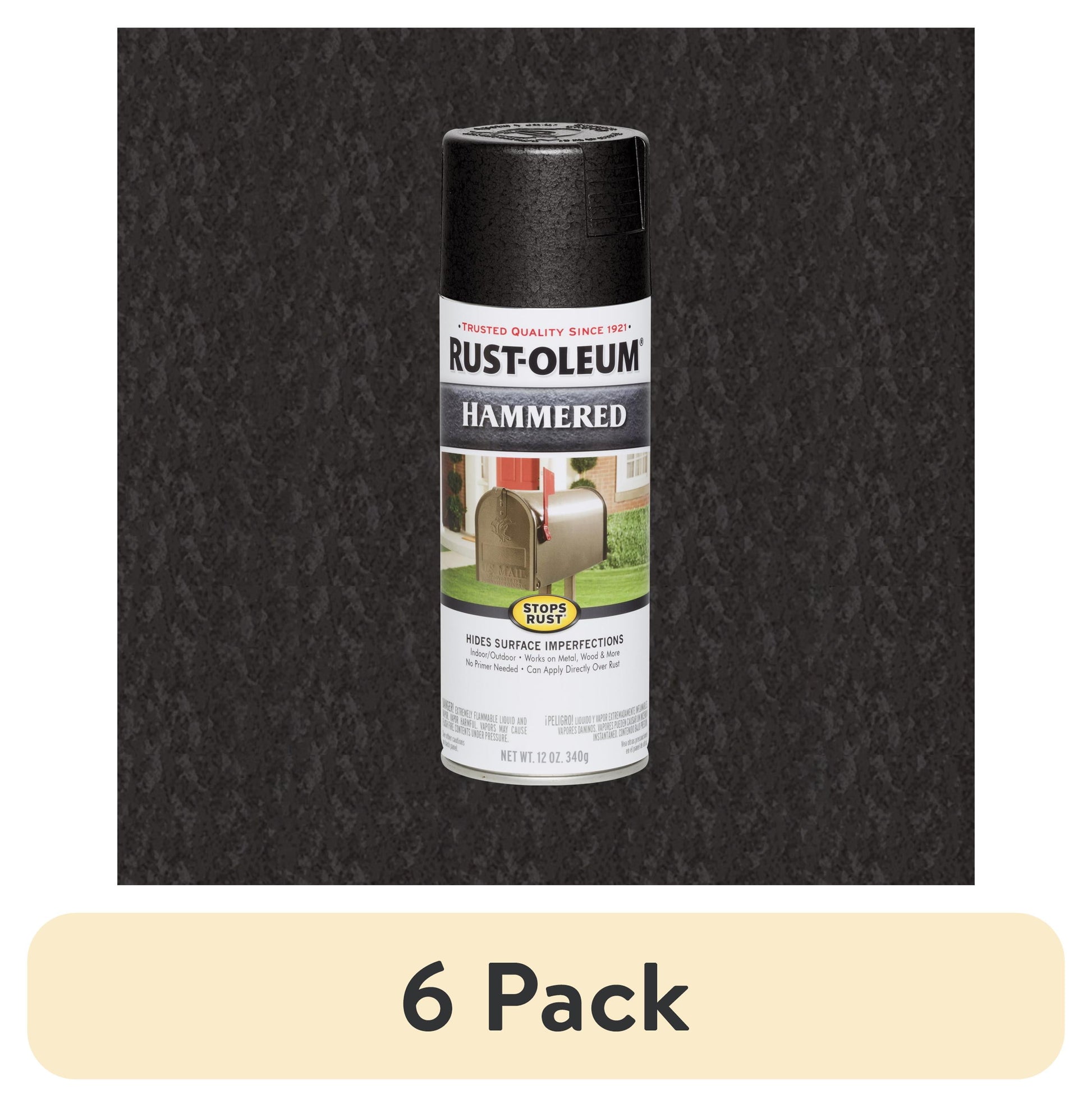 (6 pack) Black, Rust-Oleum Stops Rust Hammered Spray Paint-7215830, 12 oz