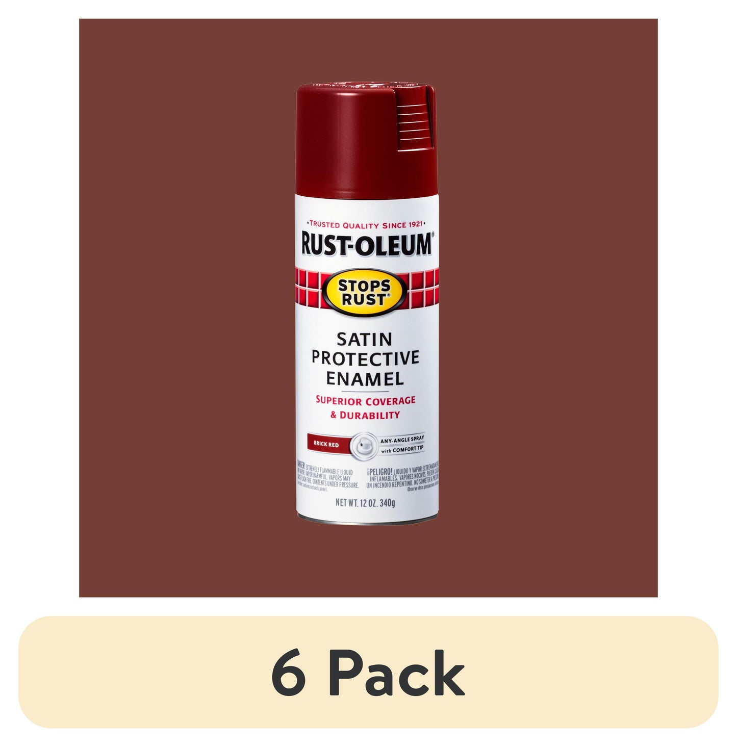 (6 pack) Rojo Ladrillo, Rust-Oleum Detiene el Ã“xido Esmalte Protector Satinado Pintura en Aerosol-371671, 12 oz