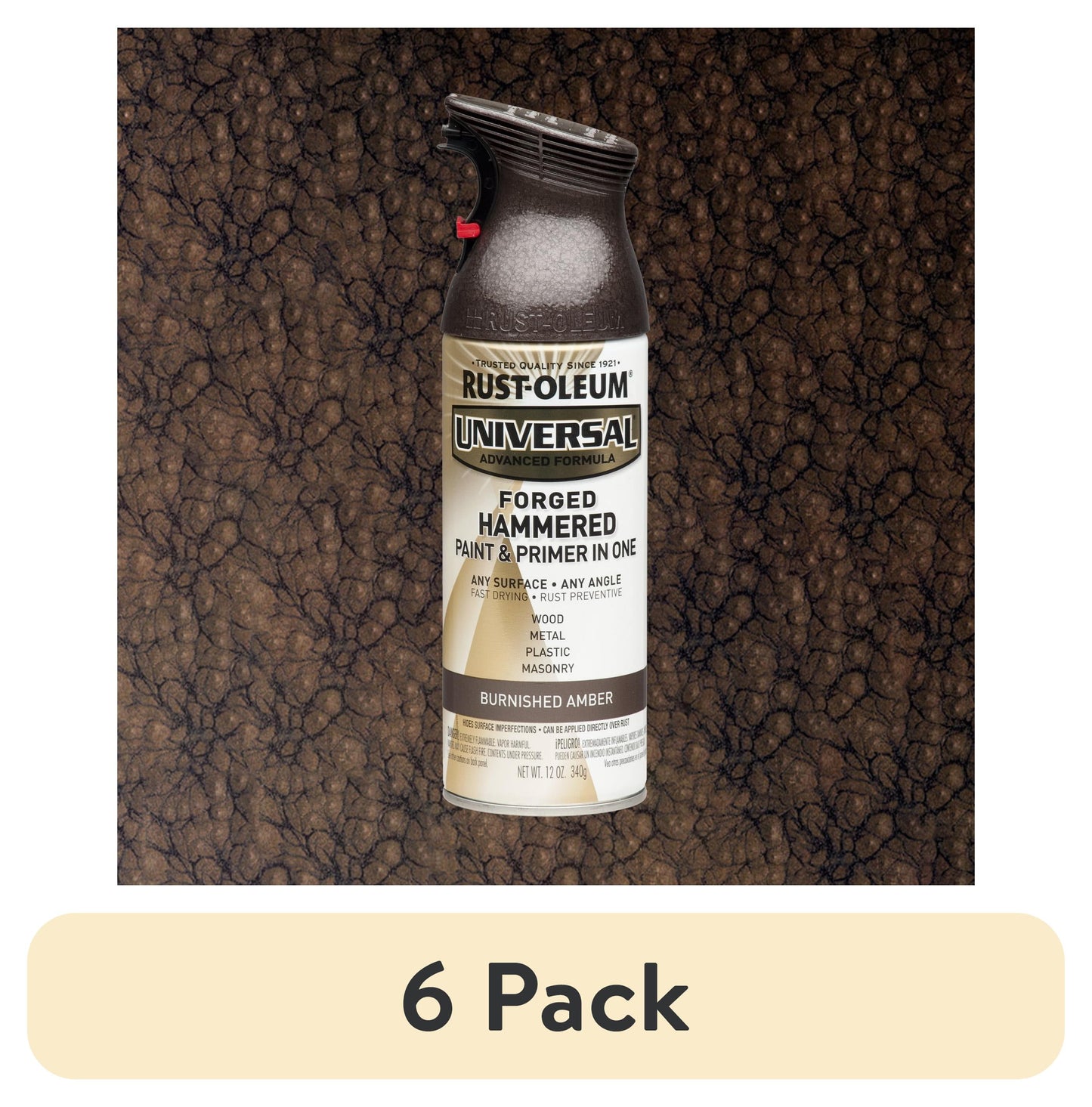 (6 pack) Burnished Amber, Rust-Oleum Universal Hammered Paint & Primer Spray Paint Spray Paint-271480, 12 oz