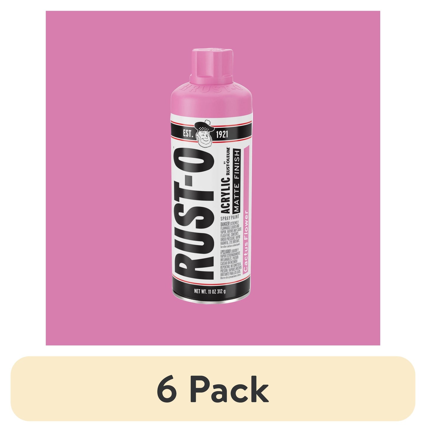 (6 pack) Cactus Flower, Rust-Oleum Rust-O Acrylic Matte Spray Paint-392215, 11 oz