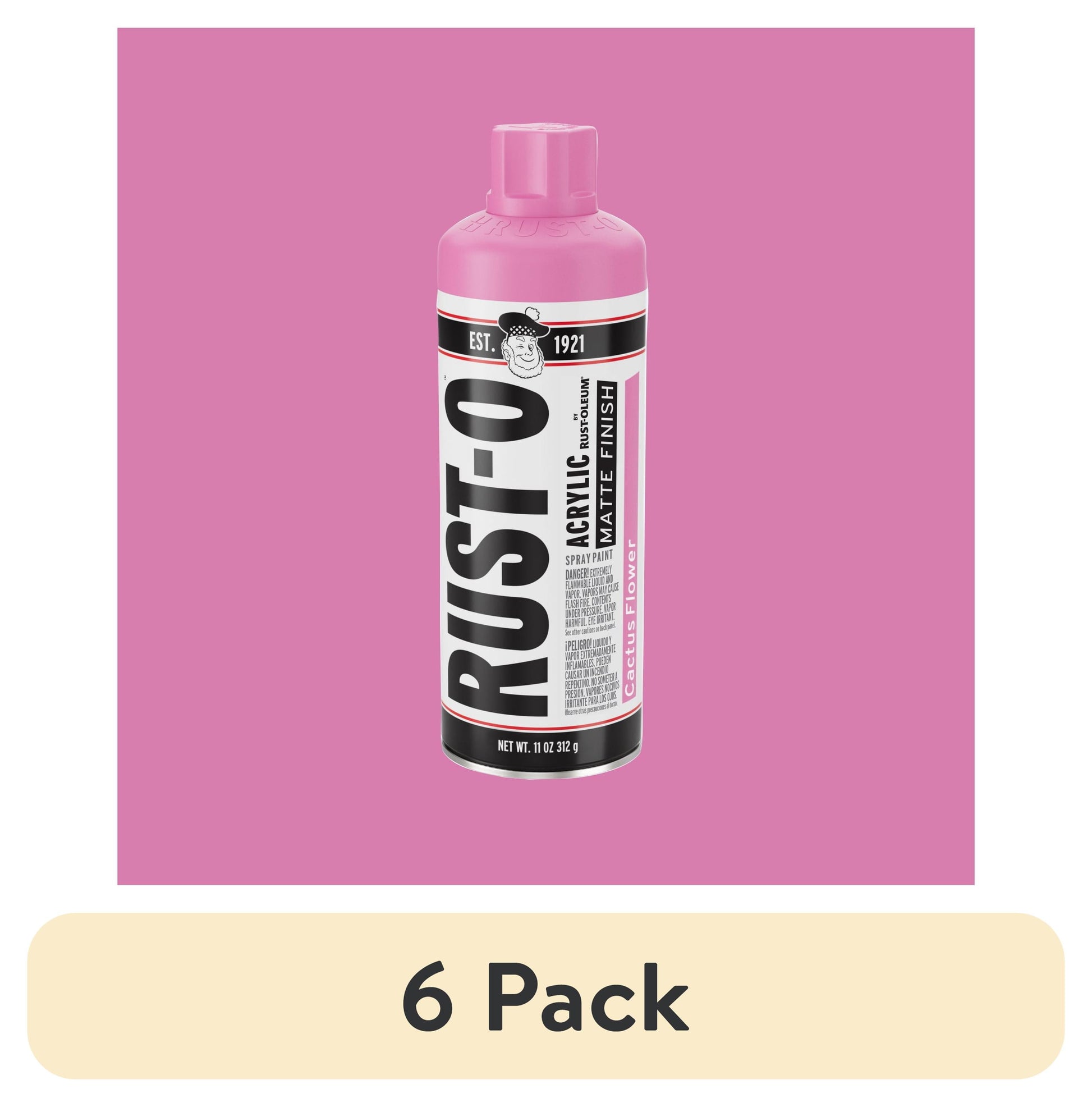 (6 pack) Cactus Flower, Rust-Oleum Rust-O Acrylic Matte Spray Paint-392215, 11 oz
