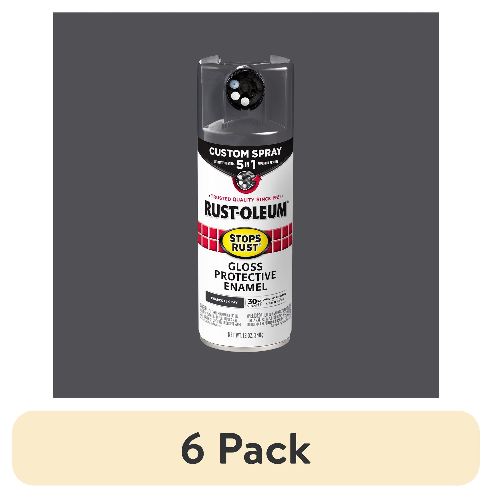(6 pack) Charcoal Gray, Rust-Oleum Stops Rust Custom Sprays 5 in 1 Gloss Spray Paint-376888, 12 oz