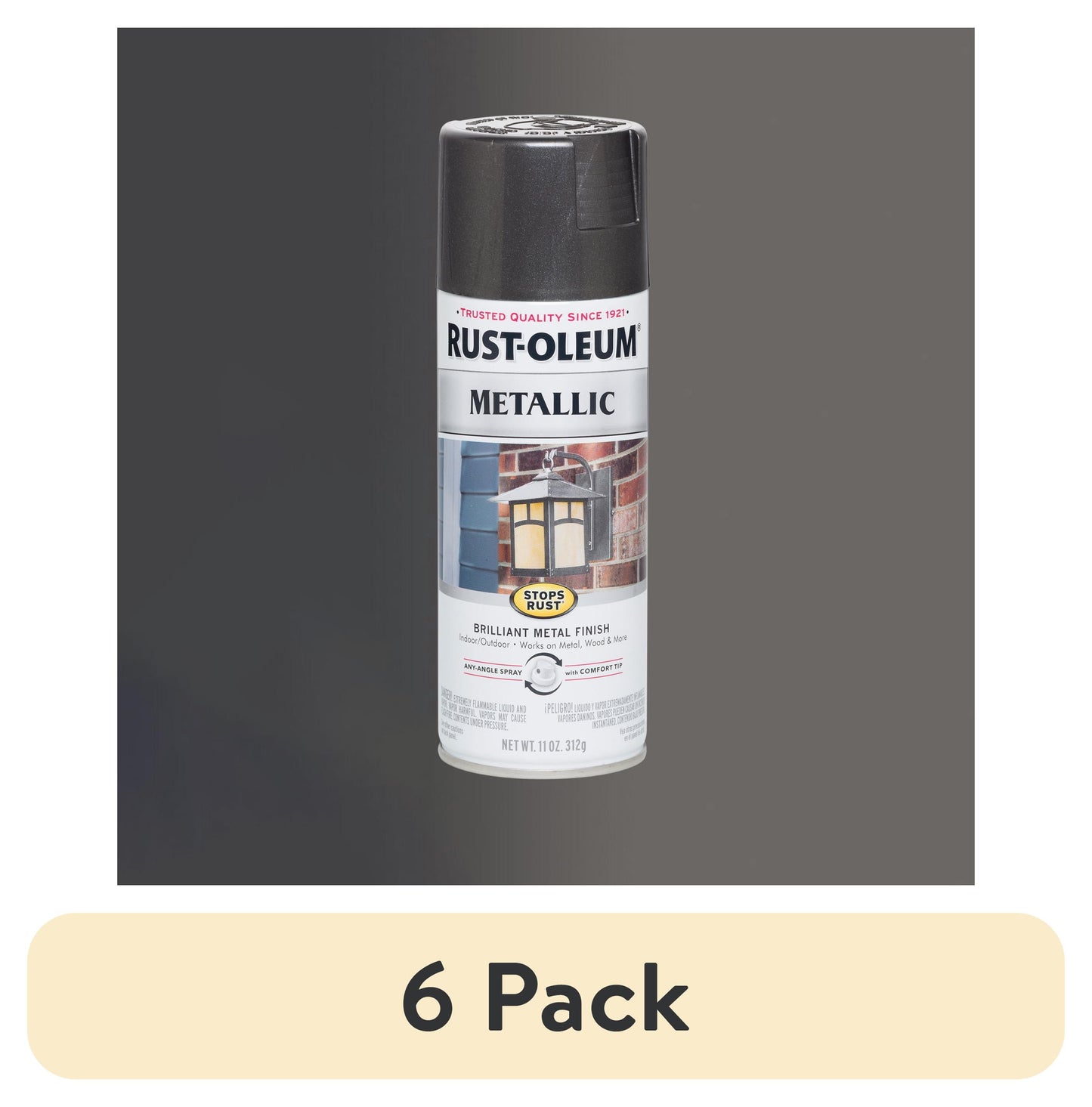 (6 pack) Charcoal, Rust-Oleum Stops Rust Metallic Spray Paint-244228, 11 oz