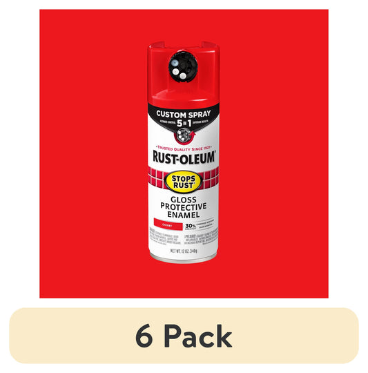 (6 pack) Cherry, Rust-Oleum Stops Rust Custom Sprays 5 in 1 Gloss Spray Paint-376889, 12 oz
