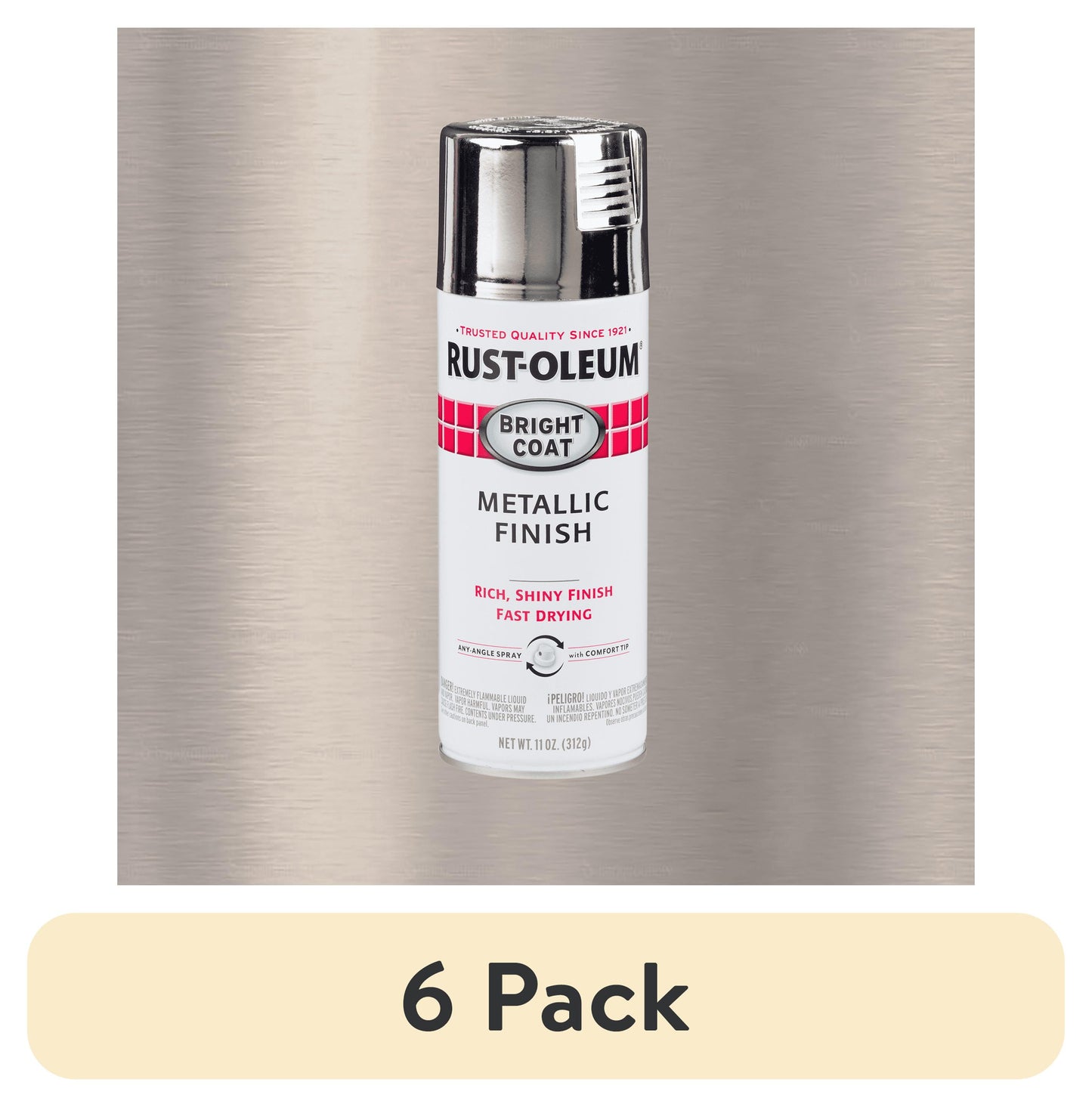 (6 pack) Chrome, Rust-Oleum Stops Rust Bright Coat Metallic Spray Paint-7718830, 11 oz