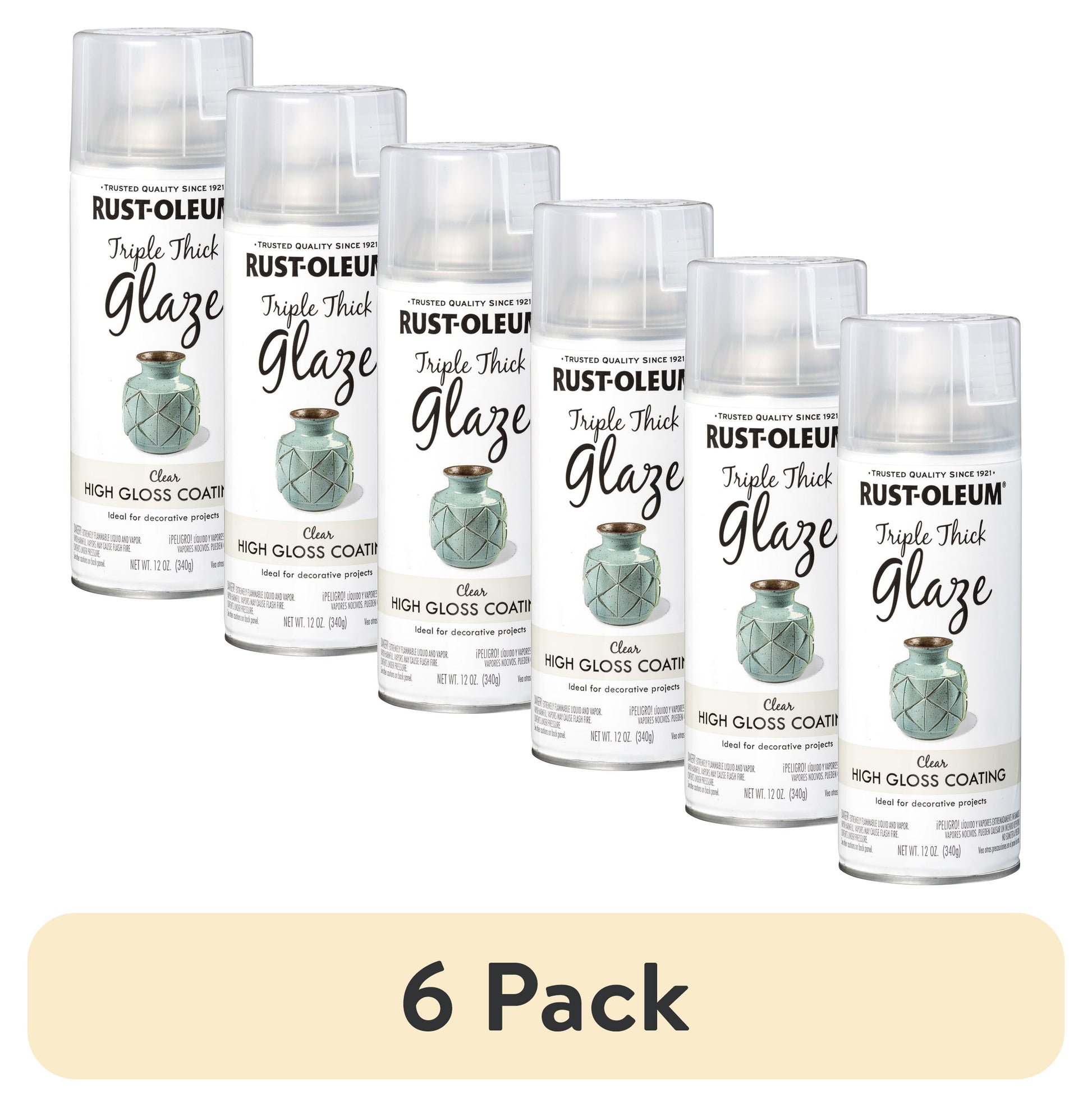 (6 pack) Clear, Rust-Oleum Specialty Gloss Triple Thick Glaze Spray Paint-301416, 12 oz