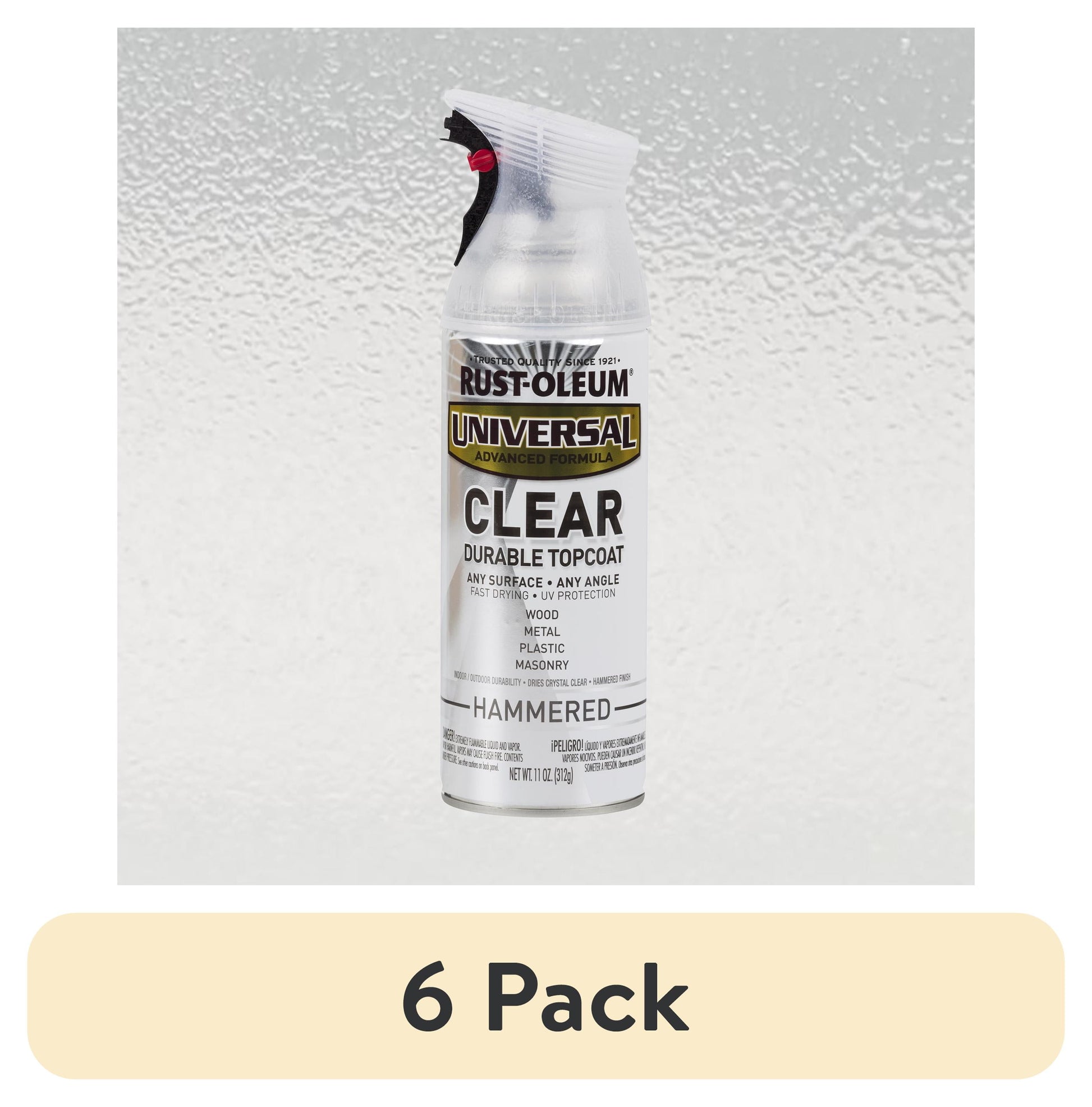 (6 pack) Clear, Rust-Oleum Universal All Surface Interior/Exterior Gloss Hammered Spray Paint, 11 oz