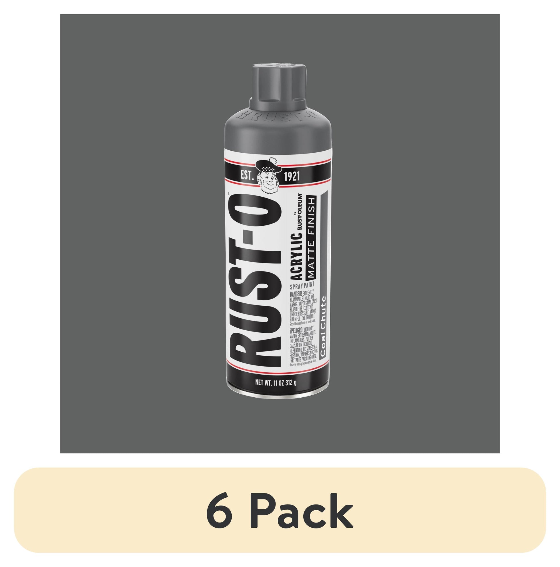 (6 pack) Coal Chute, Rust-Oleum Rust-O Acrylic Matte Spray Paint-392224, 11 oz