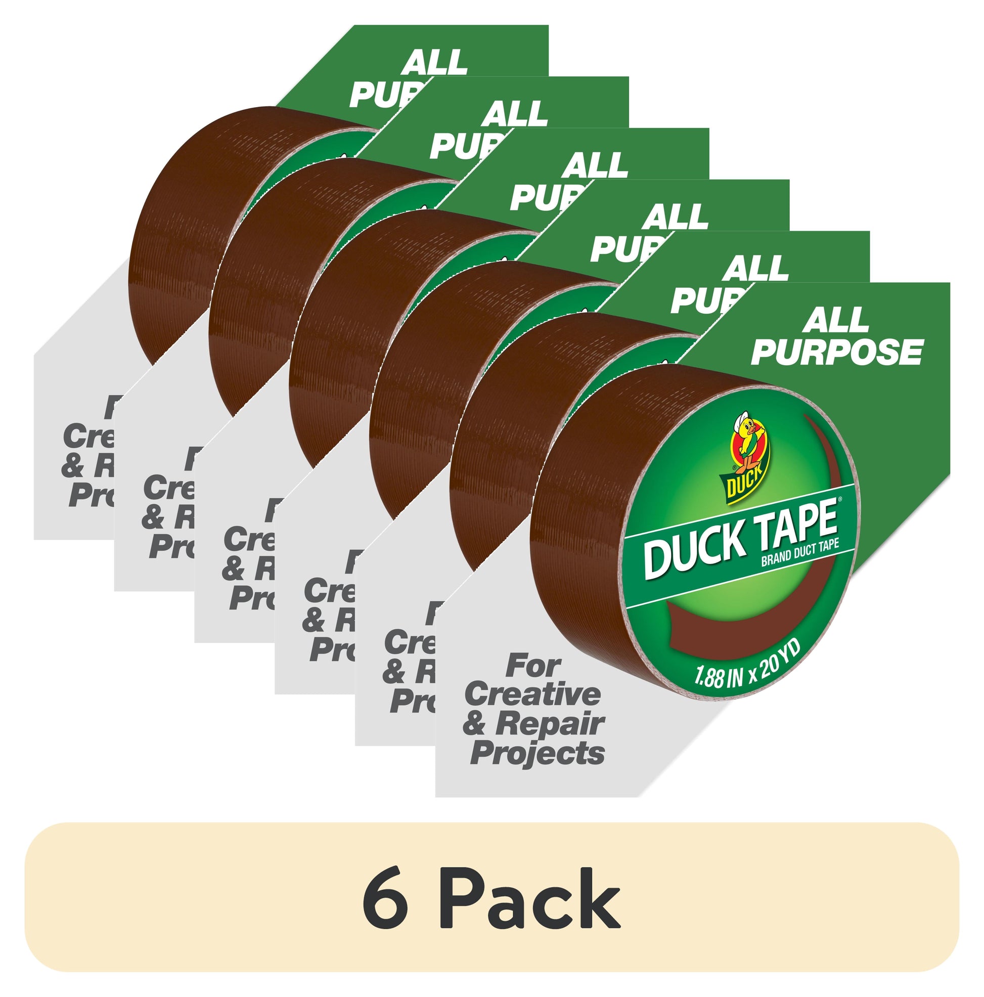 (6 pack) Color Duck Tape Brand Duct Tape, 1.88 in. x 20 yd., Brown